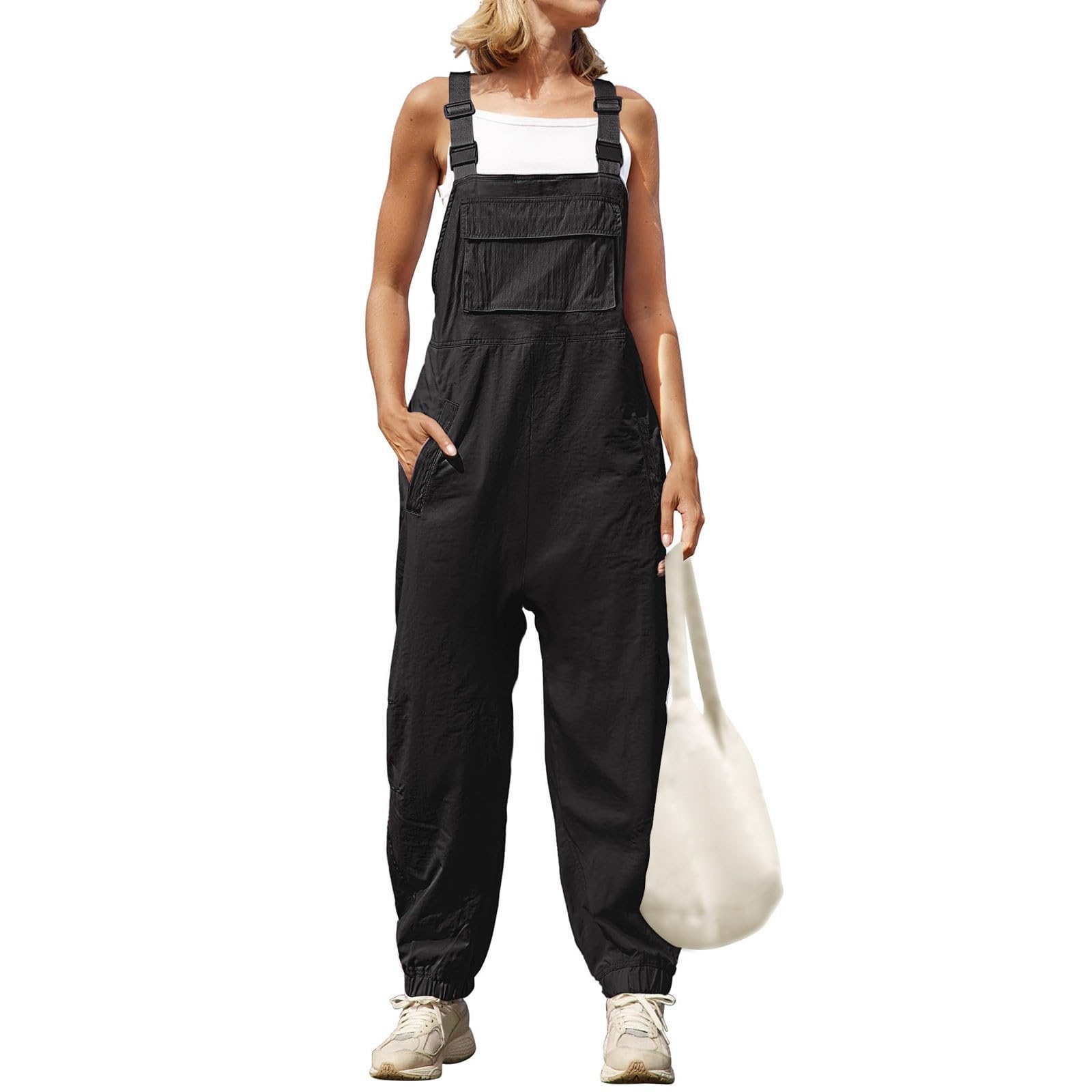 Women's Loose Fit Linen Overalls - Adjustable Straps Sleeveless Jumpsuit with Pockets | Summer Casual Romper for Outdoor Activities, Beach Wear & Boho Fashion
