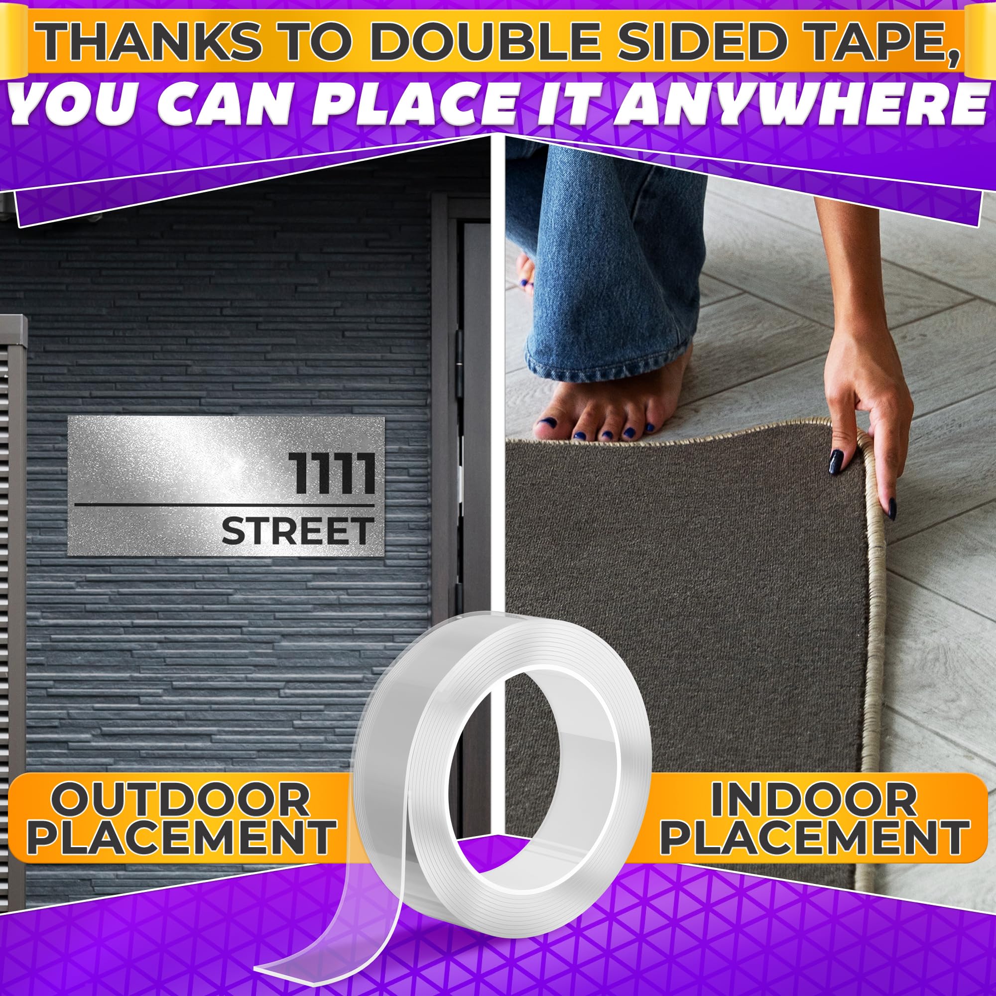 Strong Double Sided Tape - Heavy Duty Nano Adhesive Mounting Tape for Walls, Carpets & Home Decor | Reusable & Damage-Free Hanging Solution for Pictures, Mirrors, Hooks & DIY Projects