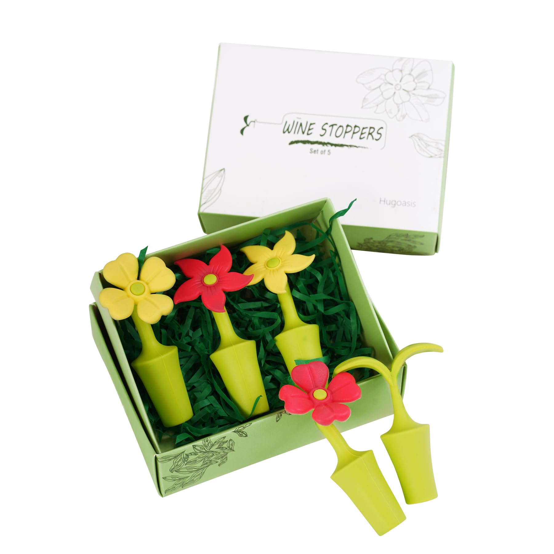 Premium Silicone Wine Bottle Stoppers - Set of 5 Flower-Designed Wine Corks & Sealers - Ideal Wine Accessories for Parties, Gifts & Home Bar Use
