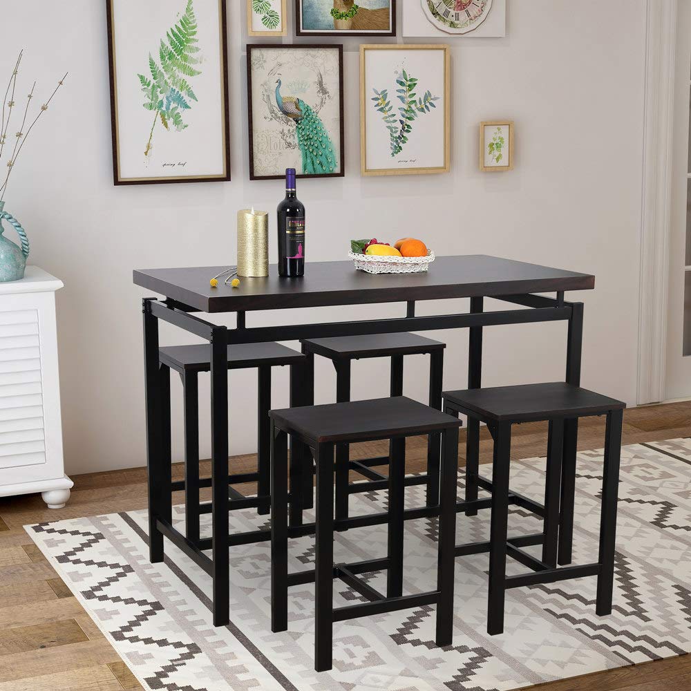 5-Piece Modern Black MDF Dining Table Set with 4 Stools - Kitchen & Dining Room Furniture for Small Spaces, Apartments, and Breakfast Nooks