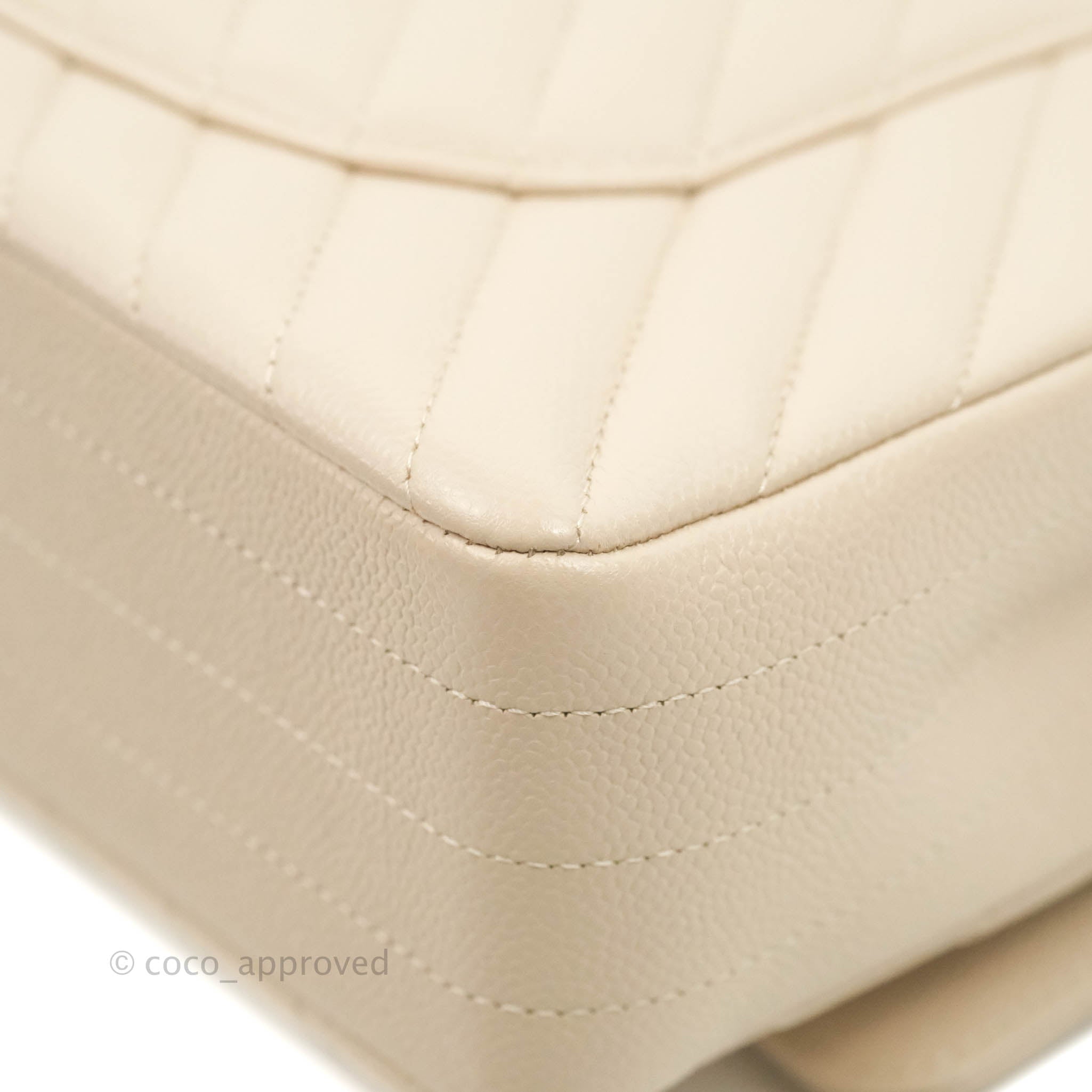 Chanel Classic M/L Medium Double Flap Chevron Ivory Caviar Gold Hardware Bag - Luxury Designer Handbag for Women, Perfect for Parties, Weddings & Everyday Elegance