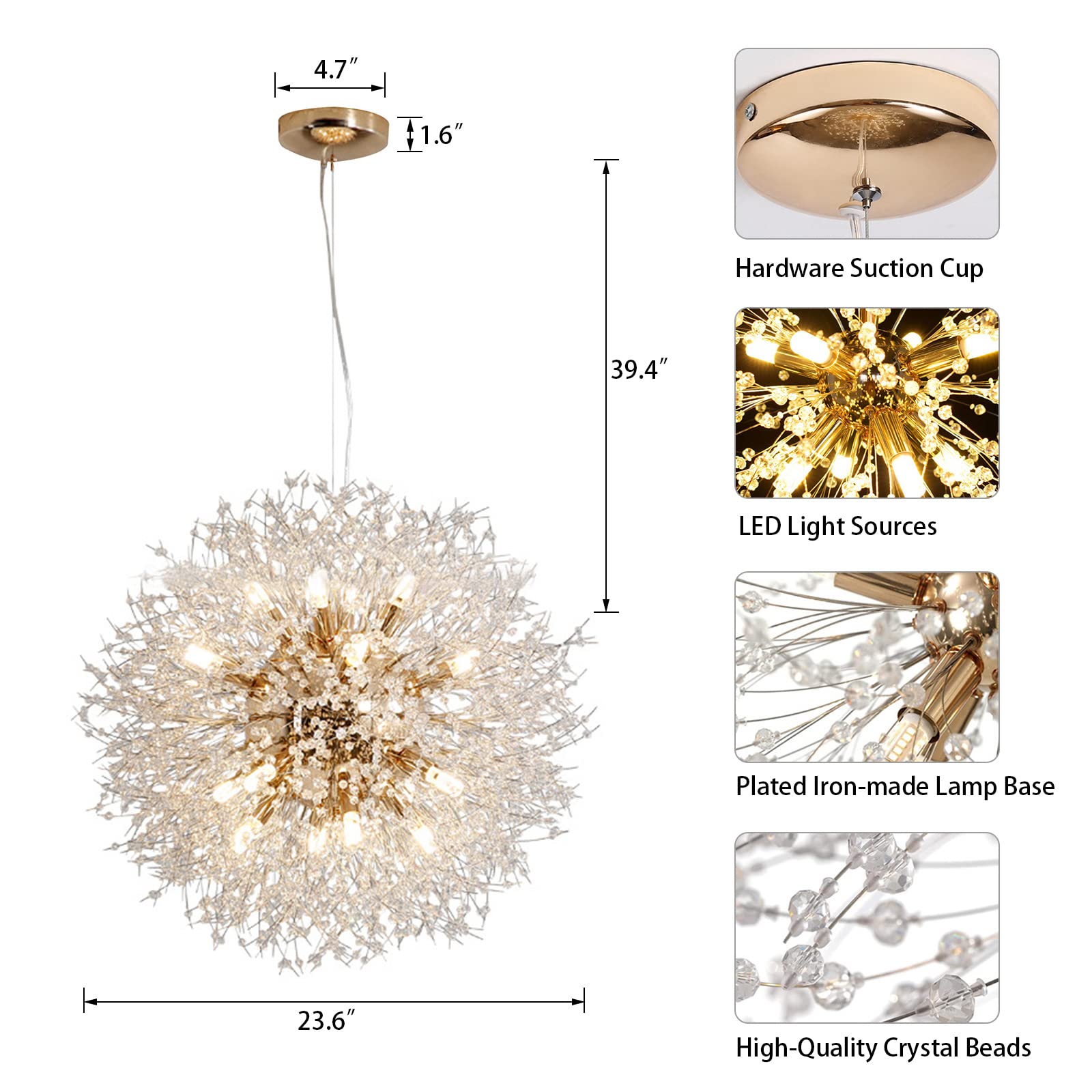 Luxury Crystal Chandeliers - Modern Dandelion Sputnik Chandelier Gold Ceiling Light Fixture with 16 Lights for Dining Room, Kitchen, Living Room, Restaurant - Elegant Lighting for Home Decor & Commercial Spaces