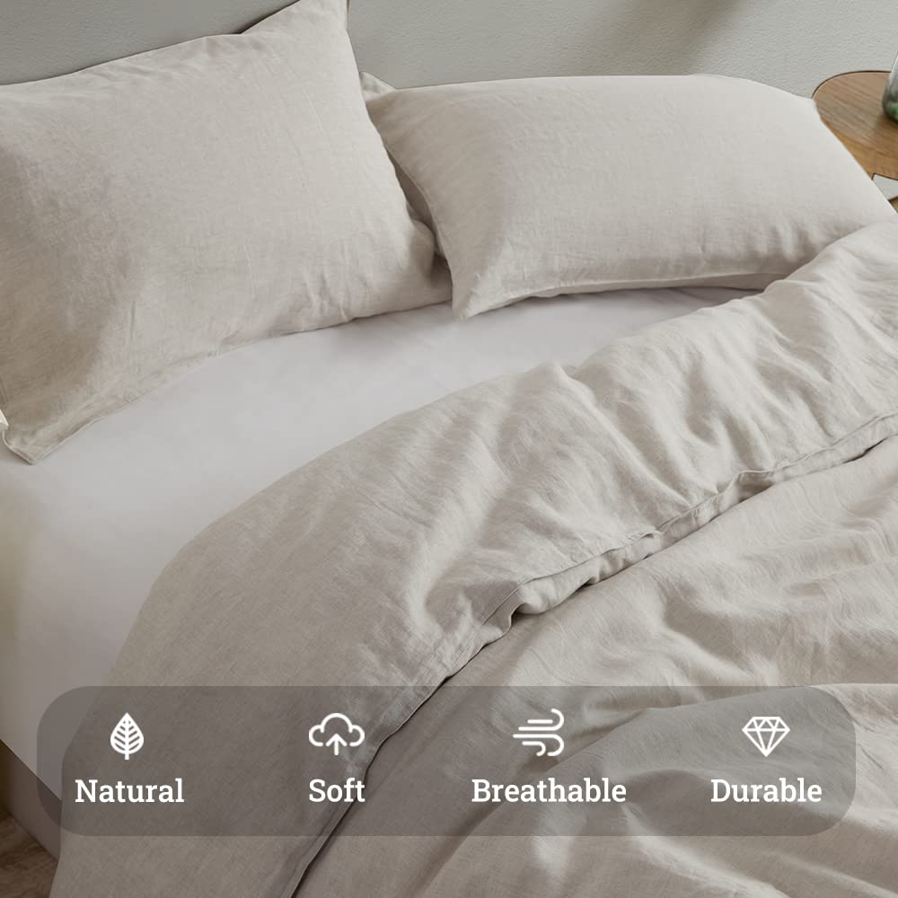 GIORCIS 100% French Linen Duvet Cover Queen Size - Stone Washed Natural Linen Bedding Set with Zipper Closure & 8 Ties, Includes 2 Pillowcases (Queen/Full) | Soft, Breathable & Durable for All Seasons - Perfect for Master Bedroom, Guest Room & Vacation Homes