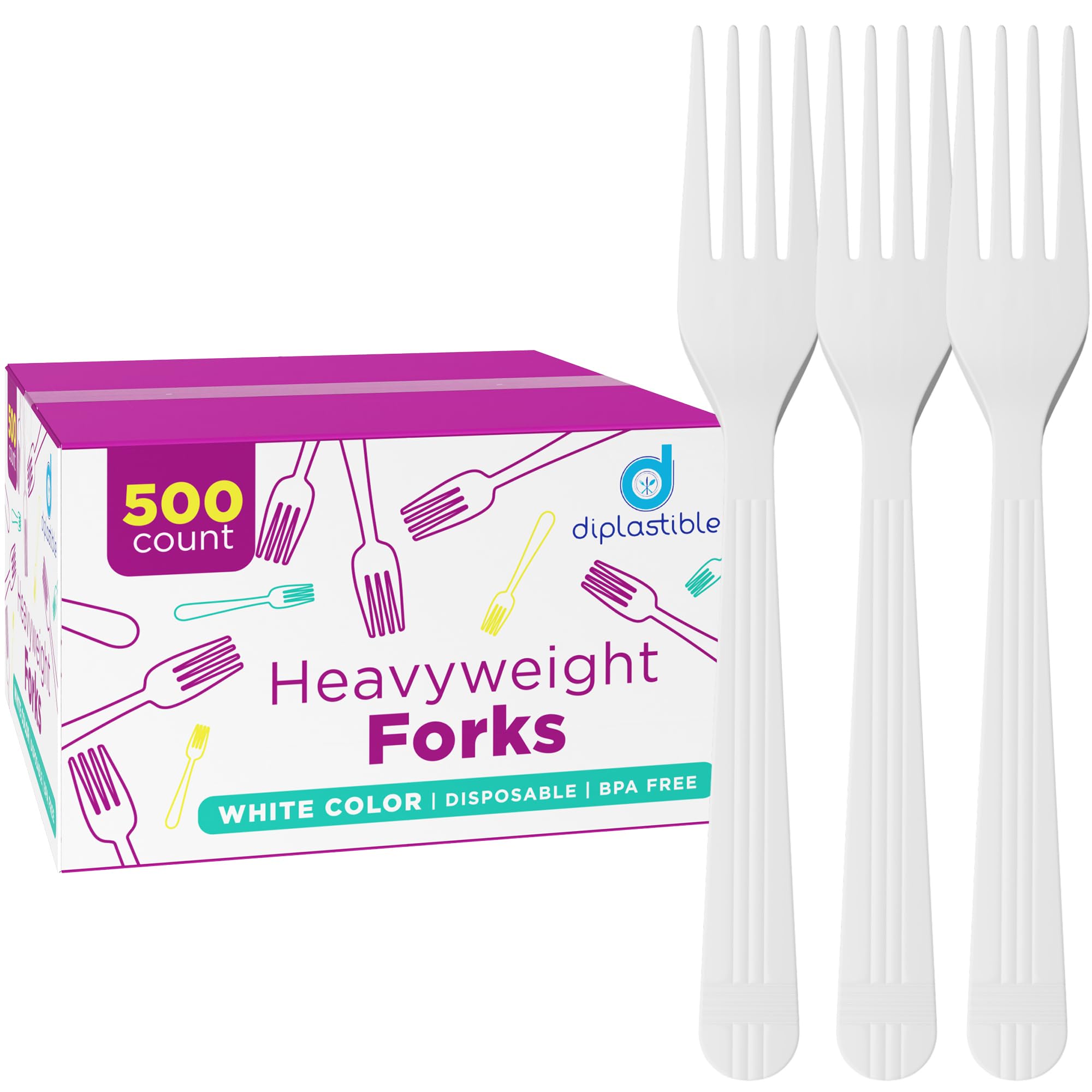 500 Count Heavyweight Disposable White Plastic Forks - Bulk Party Pack, Durable Salad Forks for Weddings, BBQs, Picnics, Catering & Home Use | BPA-Free Plastic Cutlery for Events, Travel & Everyday Dining