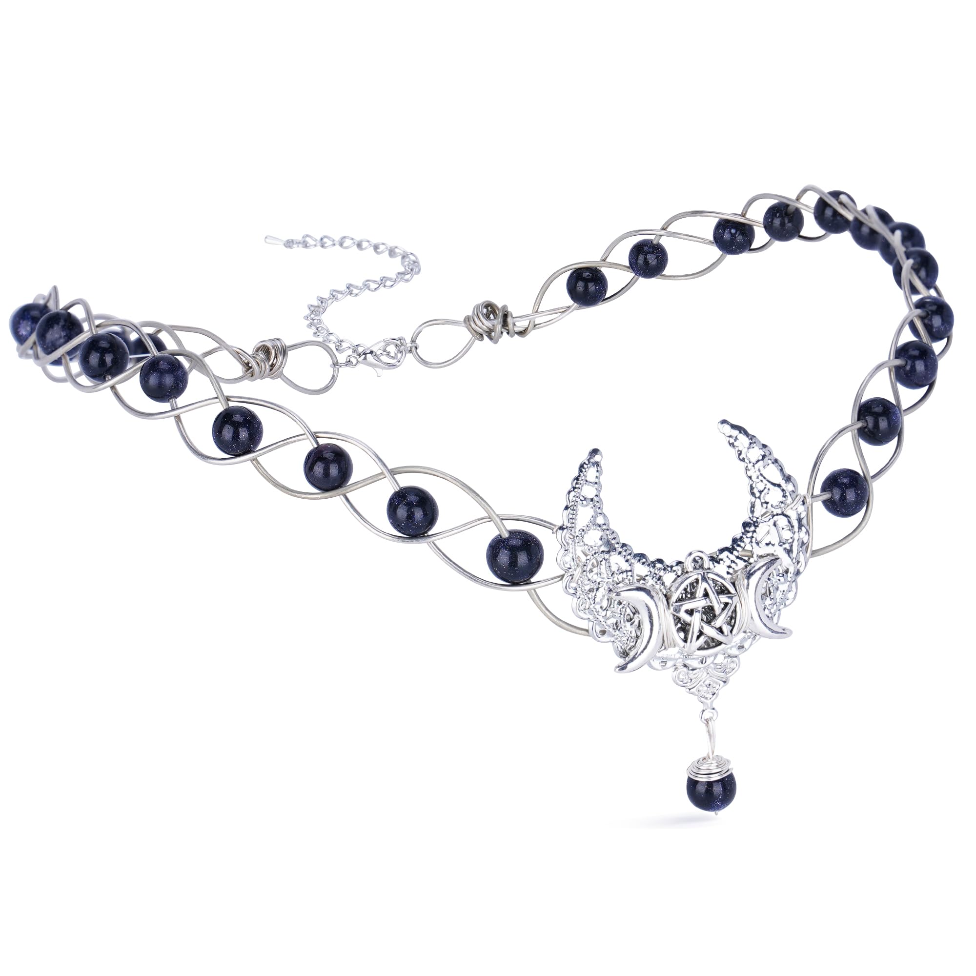 Silver Moon Viking Crown - Medieval Fairy Circlet Headpiece with Natural Crystals | Renaissance Festival, Celtic Wedding, Rave Party Costume Accessory | Perfect for Cosplay, LARP, and Fantasy Events