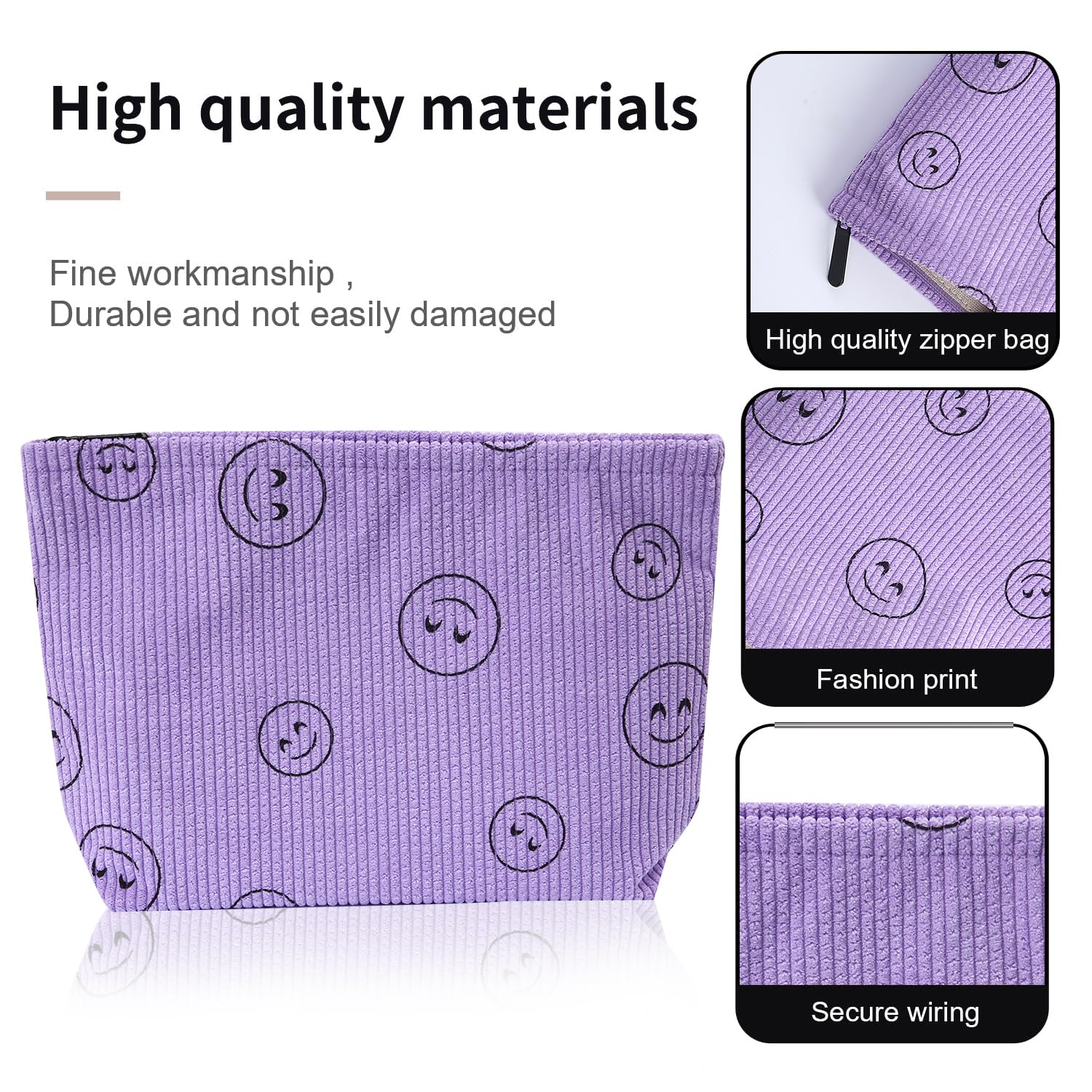 Preppy Cute Corduroy Makeup Bag for Women - Travel Cosmetic & Toiletry Organizer (Full Purple) - Perfect for Vacation, Gym, and Daily Essentials Storage