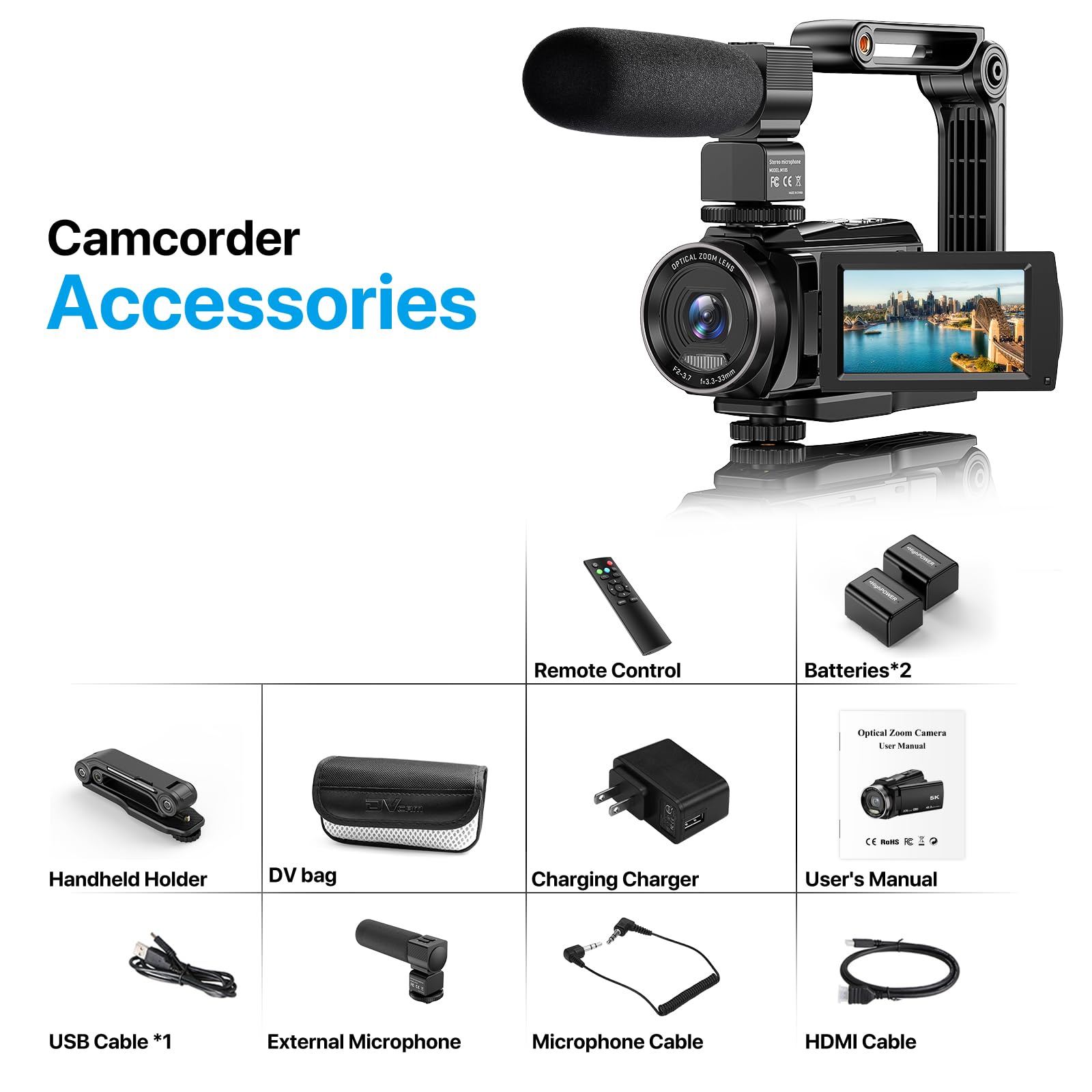 **Ahlirmoy 5K Video Camera Camcorder with 10X Optical Zoom, 48MP & 30FPS - WiFi, IR Night Vision, Remote Control, 2 Batteries - Perfect for YouTube Vlogging, Travel Filming, and Night Photography**