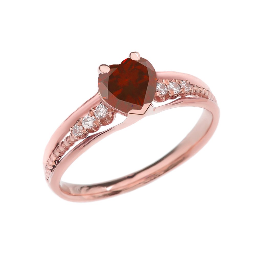 10K Rose Gold Diamond & Garnet Heart Beaded Promise Ring for Women - Perfect for Anniversaries, Engagements, and Valentine's Day Gifts