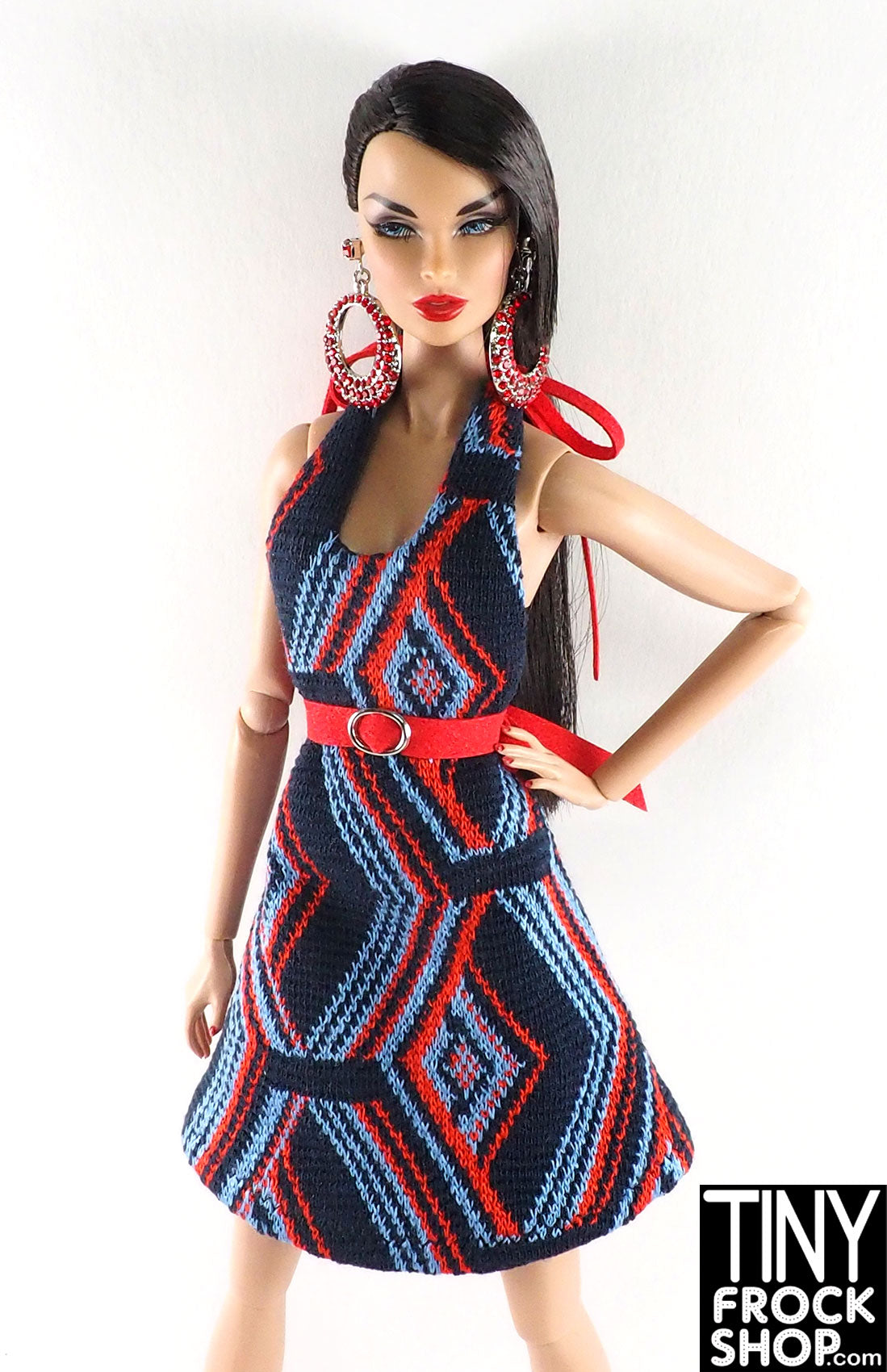 12 Fashion Doll Geometric Knit Halter Dresses - Stylish Outfits for Barbie & 18
