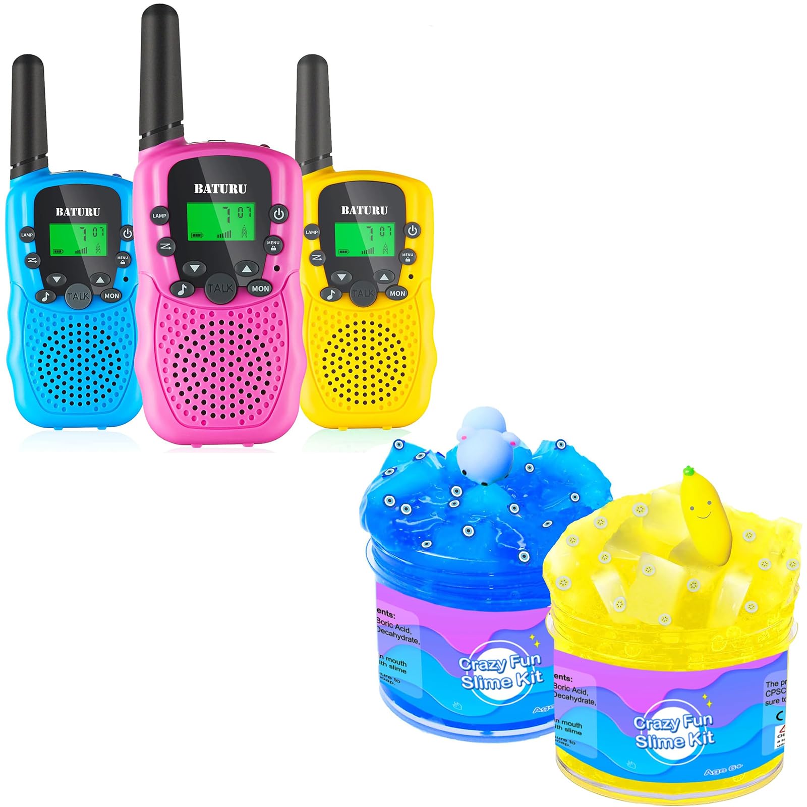 BATURU Kids Walkie Talkies 3 Mile Range with VOX, Non-Sticky Jelly Cube Clear Slime - Perfect for Outdoor Adventures, Camping, and Indoor Playtime