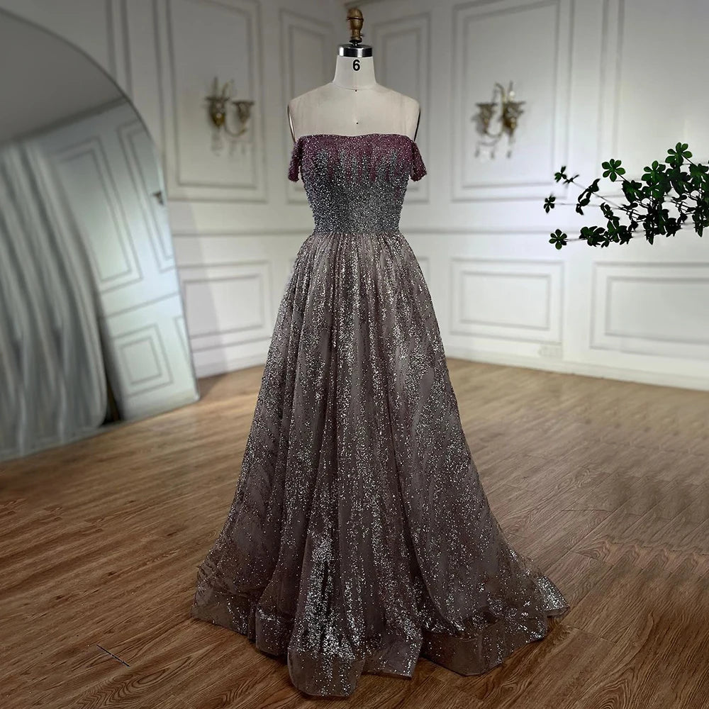 Serene Hill Pink Spaghetti Strap A-Line Beaded Luxury Dubai Long Evening Dress for Women - Wedding, Party, Prom, Gala & Formal Events 2025 (LA72507) | Elegant Floor-Length Gown for Special Occasions