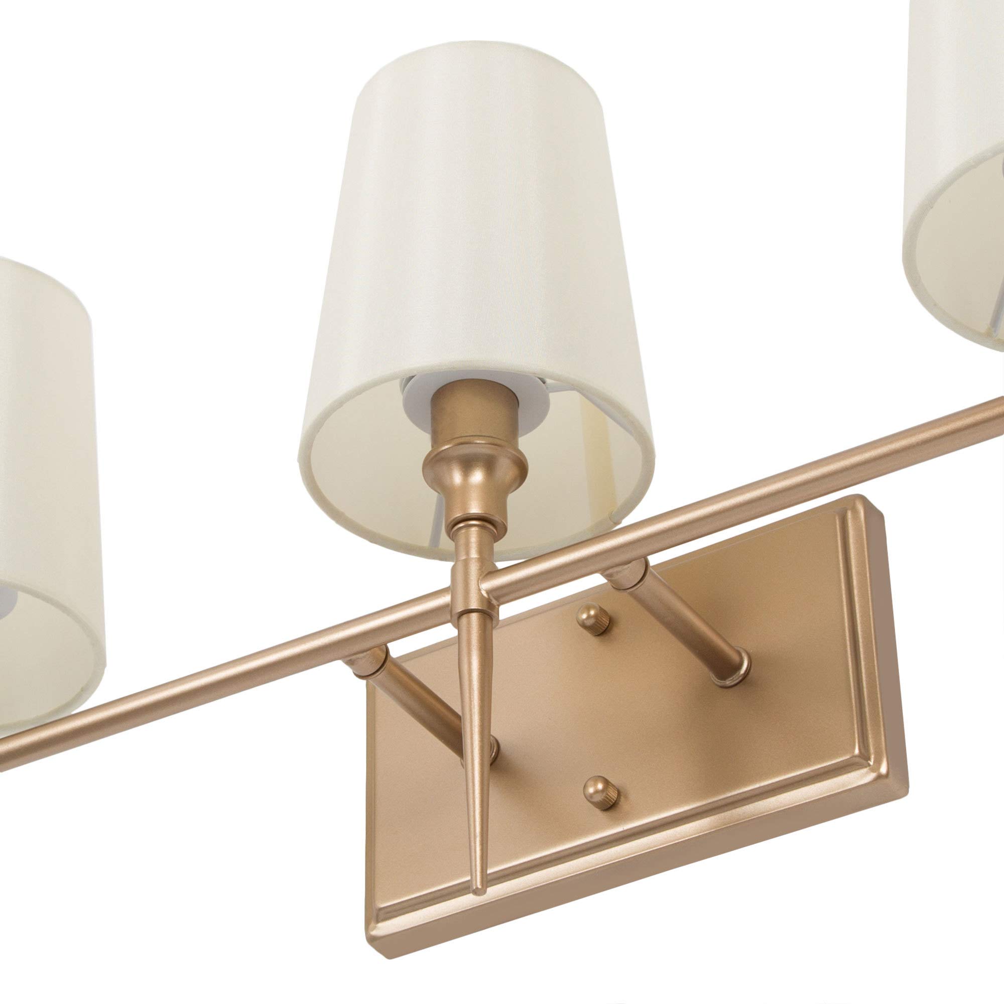 Classy Leaves 3-Light Gold Vanity Lights - Modern Bathroom Lighting Fixture with White Fabric Shade (23