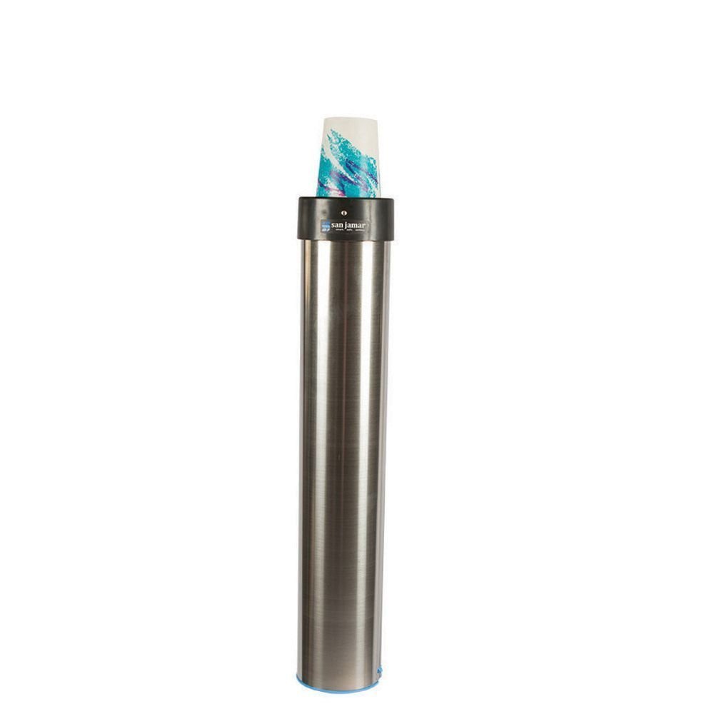 San Jamar Stainless Steel Vertical Cup Dispenser for 12-24 Oz Cups | Commercial Grade for Restaurants, Cafeterias & Fast Food | 23.75