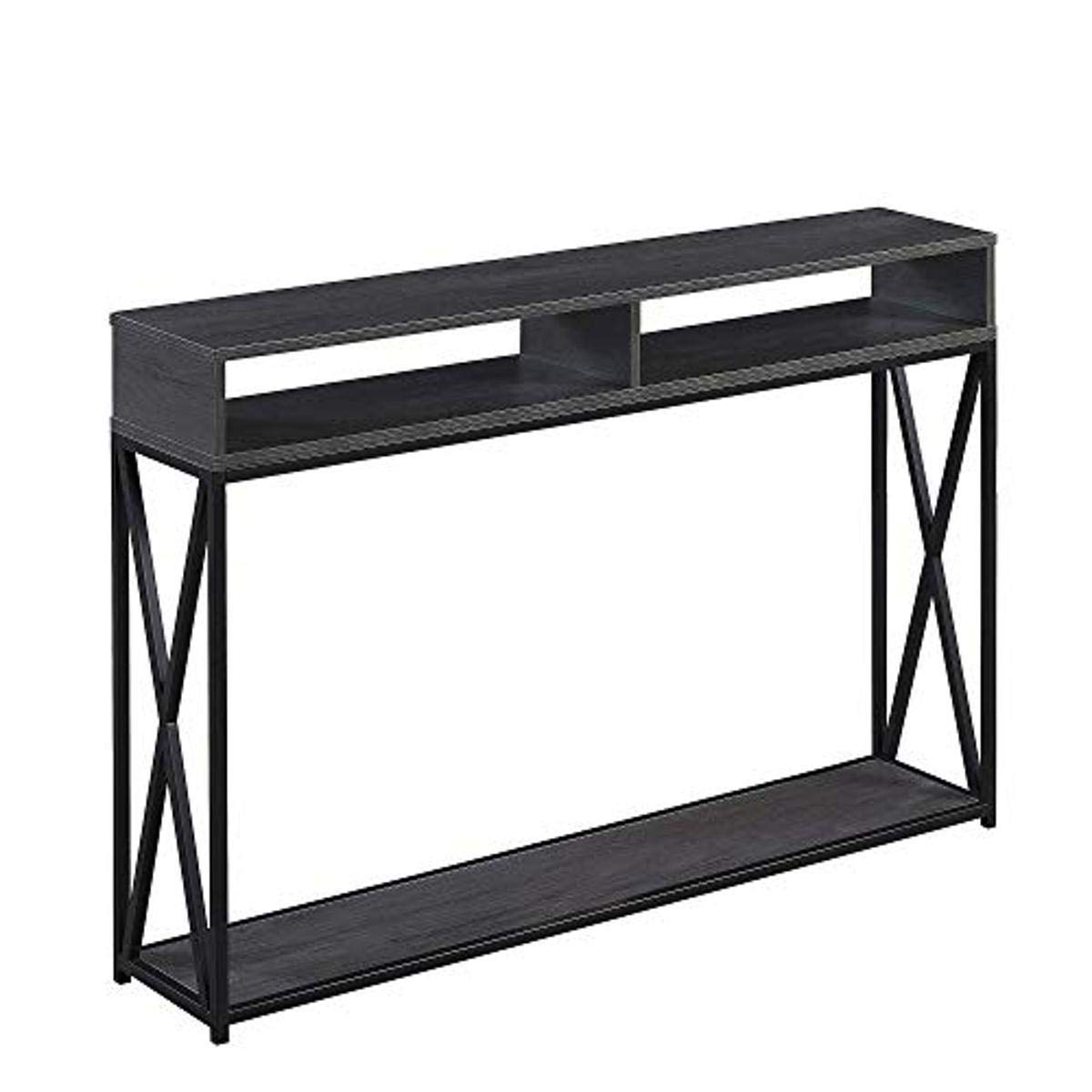 Convenience Concepts Tucson Deluxe 2-Tier Console Table - Charcoal Gray & Black Finish - Entryway, Living Room, Hallway Narrow Sofa Table for Small Spaces