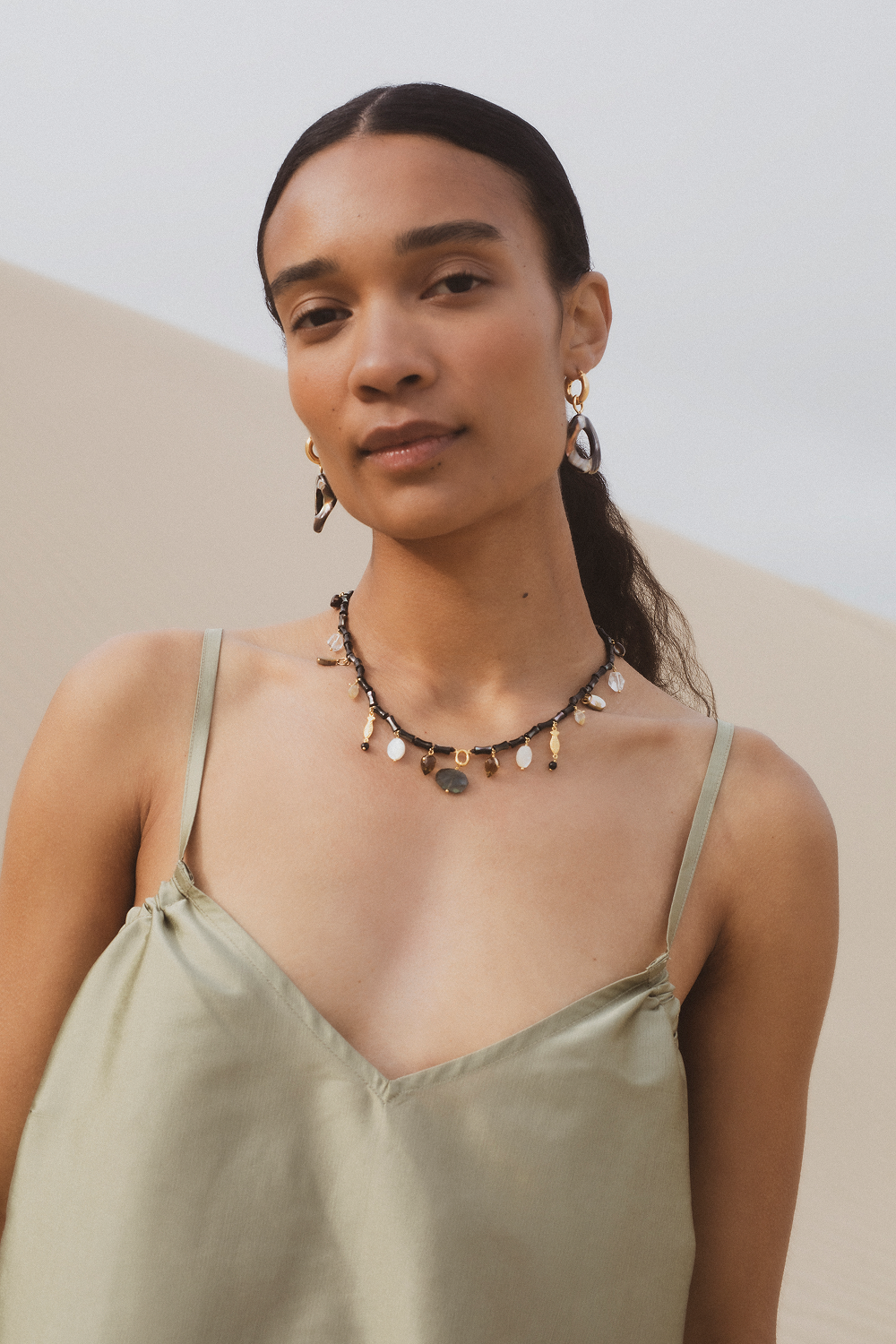 Oleander Hoop Earrings - Brown Mother of Pearl (MOP) Dangle Earrings for Women | Elegant Boho Jewelry for Everyday Wear & Special Occasions