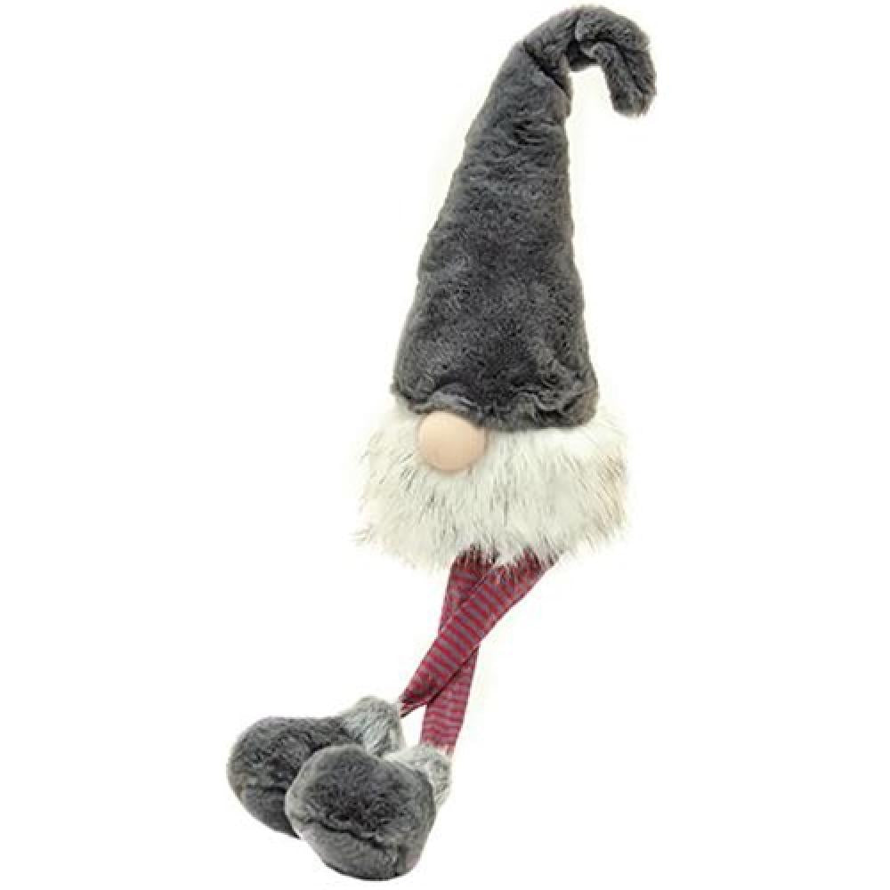 Large Dangle Leg Plush Fuzzy Gray Santa Gnome - Christmas Home Decor, Holiday Gift, Cozy Winter Decoration for Mantel, Shelf & Tabletop