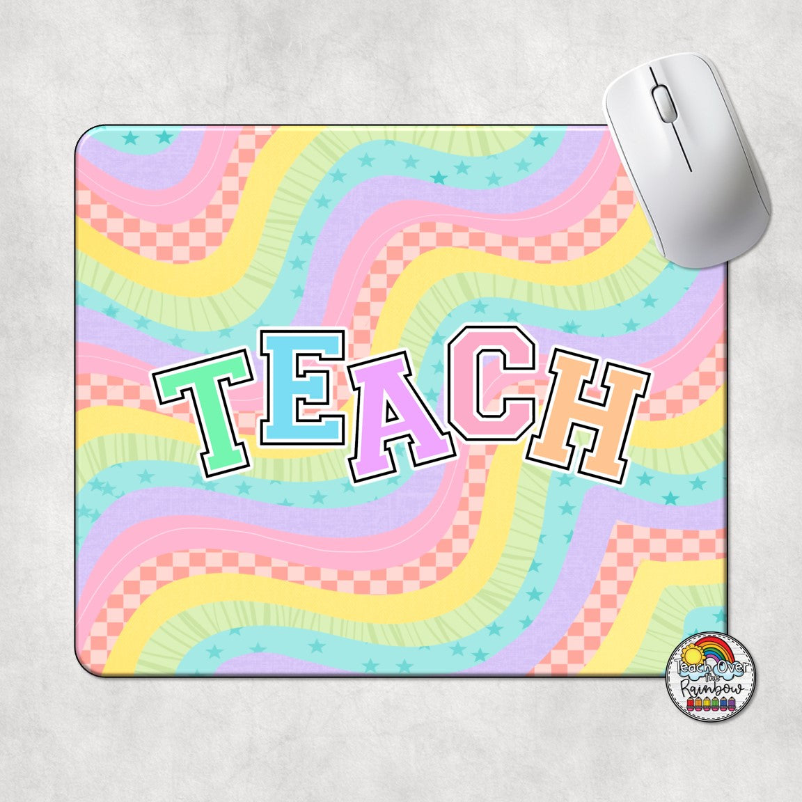 Vintage Rainbow TEACH Mouse Pad - Non-Slip Gaming & Office Desk Mat for Computers, Laptops - Perfect for Work, School & Home Office Setup