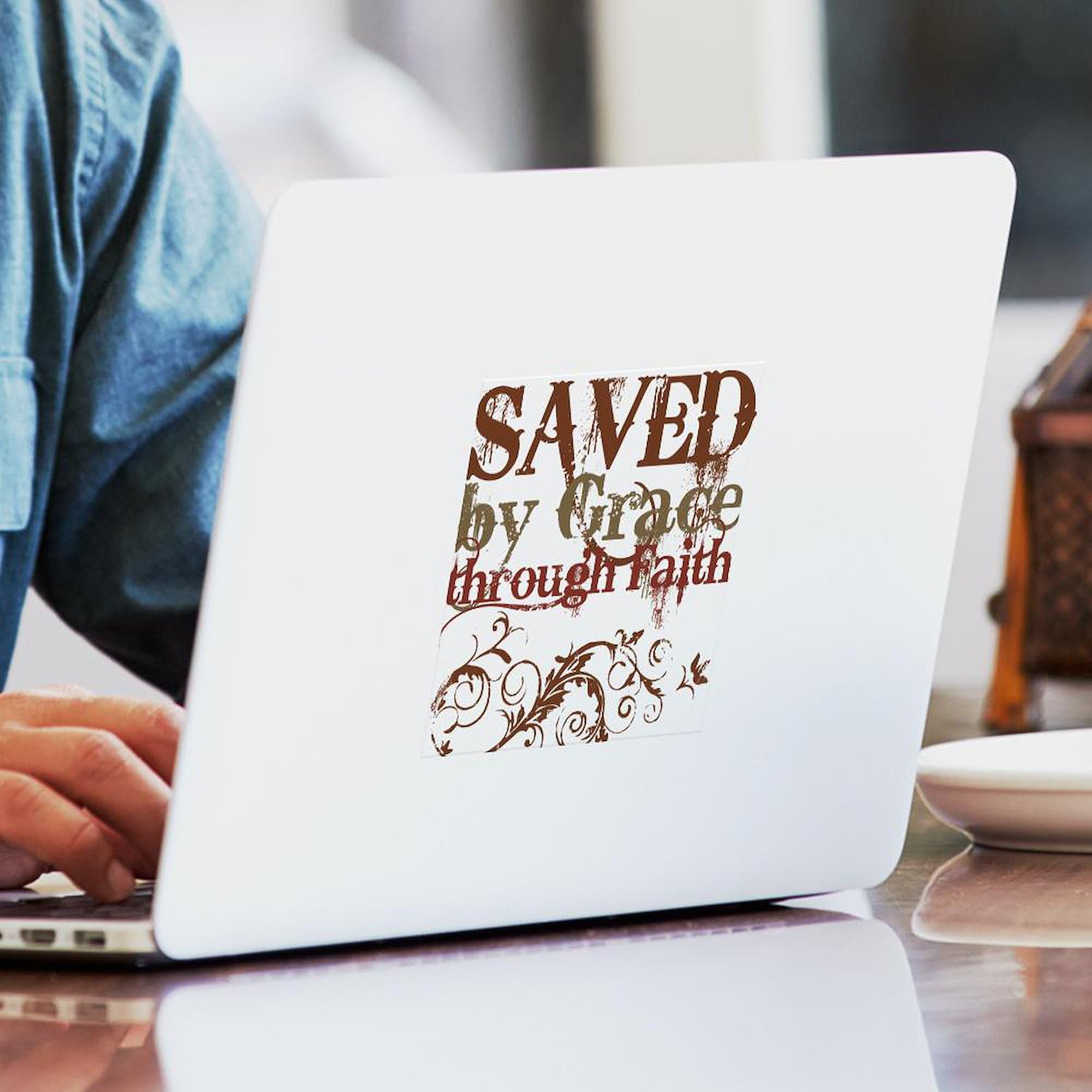 Saved by Grace Square Bumper Sticker - Waterproof Vinyl Car Decal for Cars, Trucks, Laptops - Religious Christian Faith Car Accessories - Perfect for Church Members, Bible Study Groups