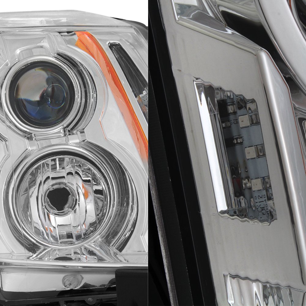 AKKON Chrome Housing Clear Lens Projector Headlight Assembly for 2008-2014 Cadillac CTS - Complete Set for Enhanced Night Driving & Style Upgrade