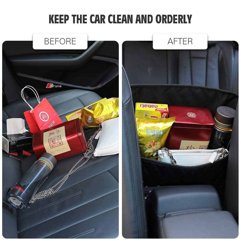Premium Leather Car Seat Organizer - Large Capacity Hanging Storage Bag for Front Seat Back, Car Net Pocket & Handbag Holder Between Seats | Perfect for Road Trips, Family Travel & Daily Commute