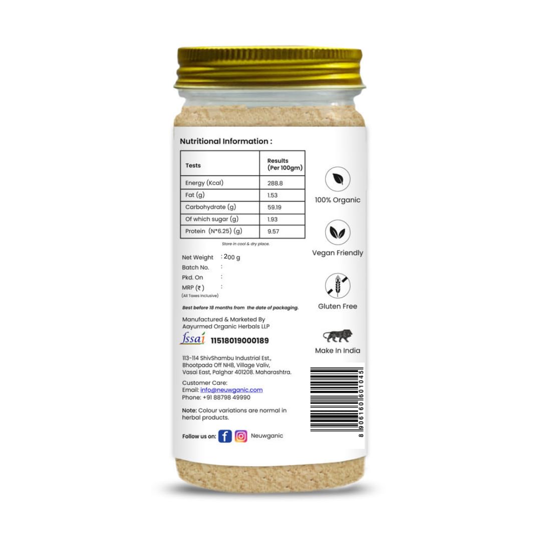 Neuwganic Organic Bhringraj Powder - USDA & India Organic Certified - Promotes Hair Growth - 200g (Pack of 1) - Perfect for DIY Hair Masks & Herbal Hair Oil Treatments