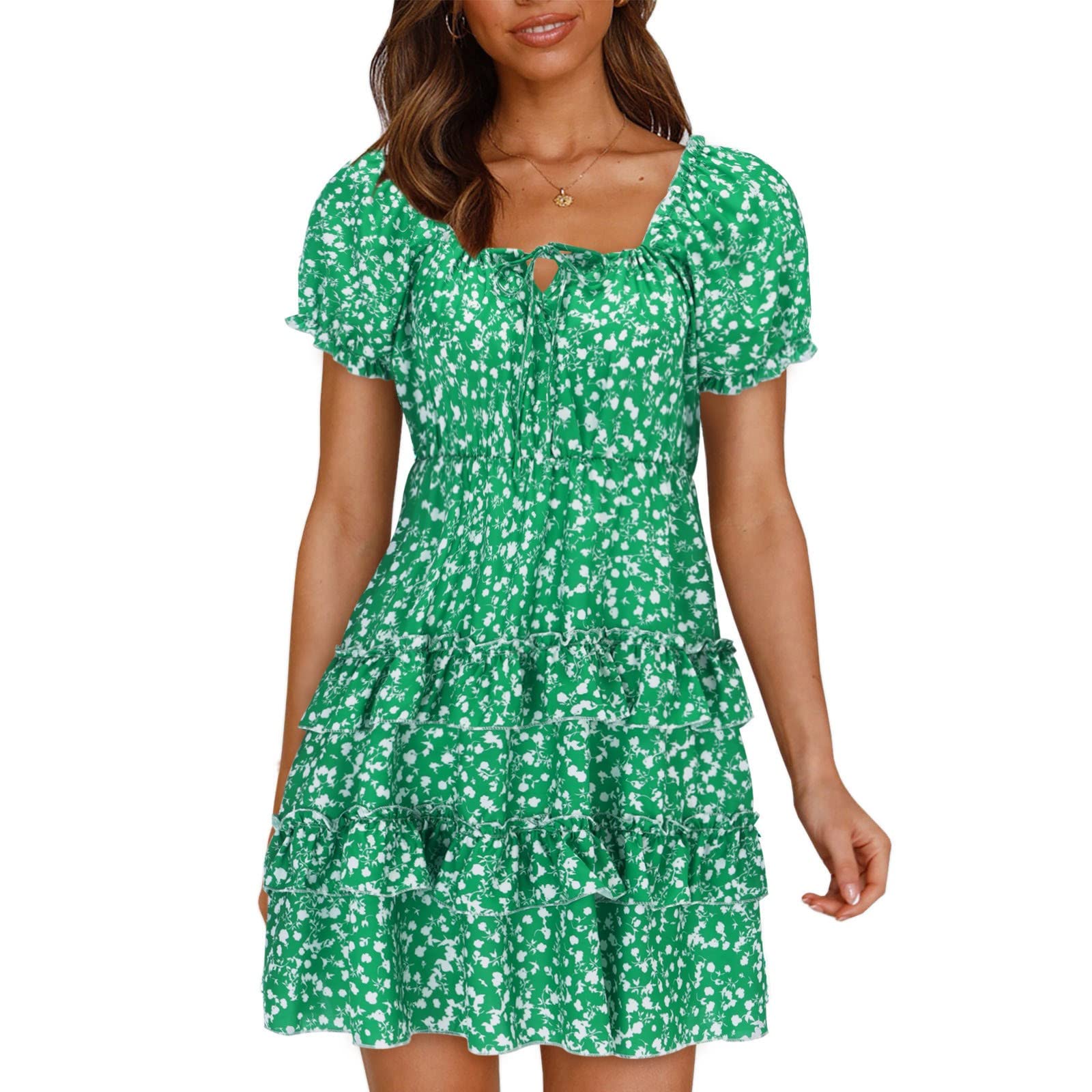 Women's Summer Casual Floral Print Sundress - Sleeveless V-Neck Pleated Mini Dress for Beach, Vacation & Outdoor Parties