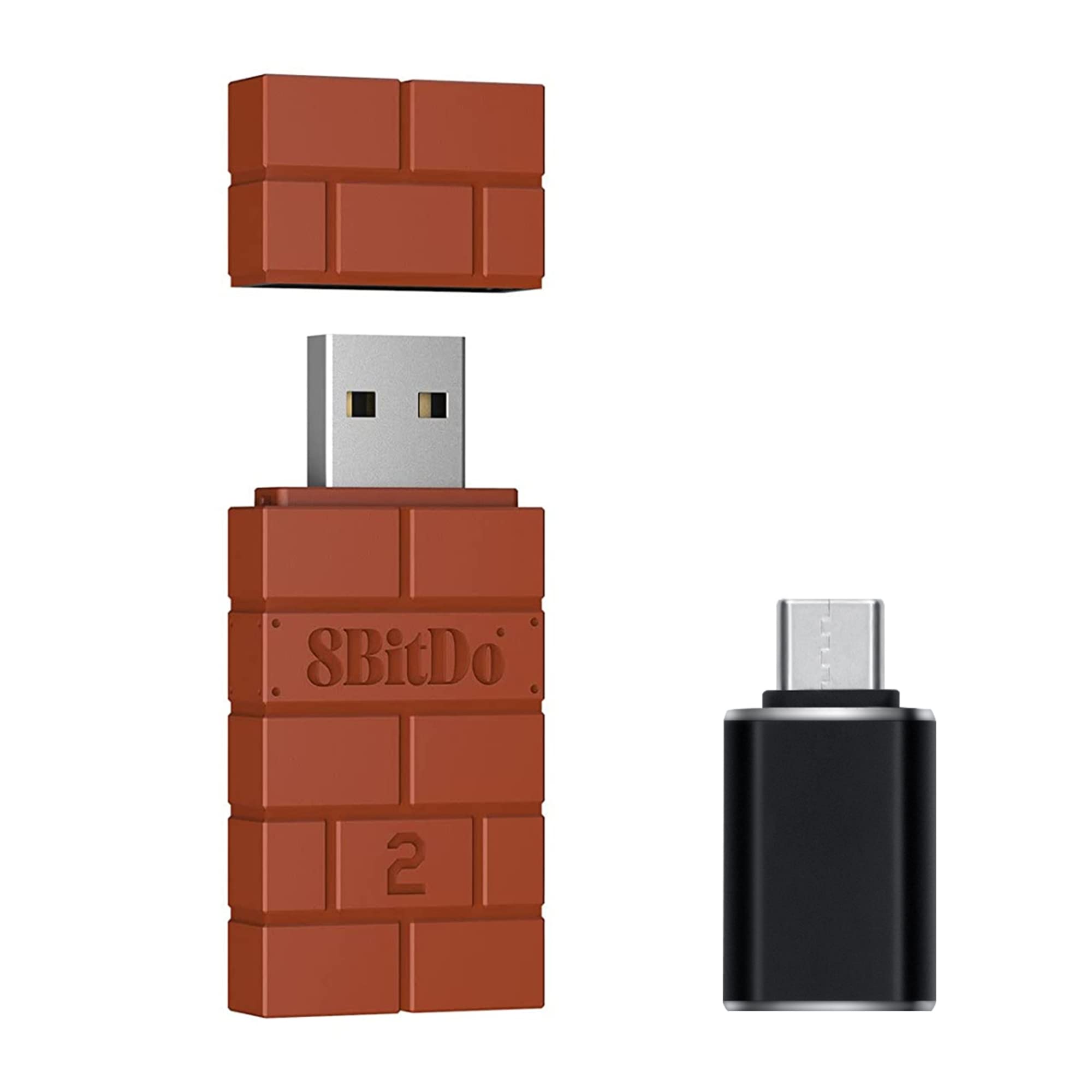 8Bitdo Wireless USB Adapter 2 with OTG Adapter - Compatible with Xbox Series X/S, Xbox One, Switch Pro & PS5 Controllers - Works on Switch OLED, Windows, Mac & Raspberry Pi - Brown - Perfect for Gaming, Streaming & Multi-Platform Controller Support
