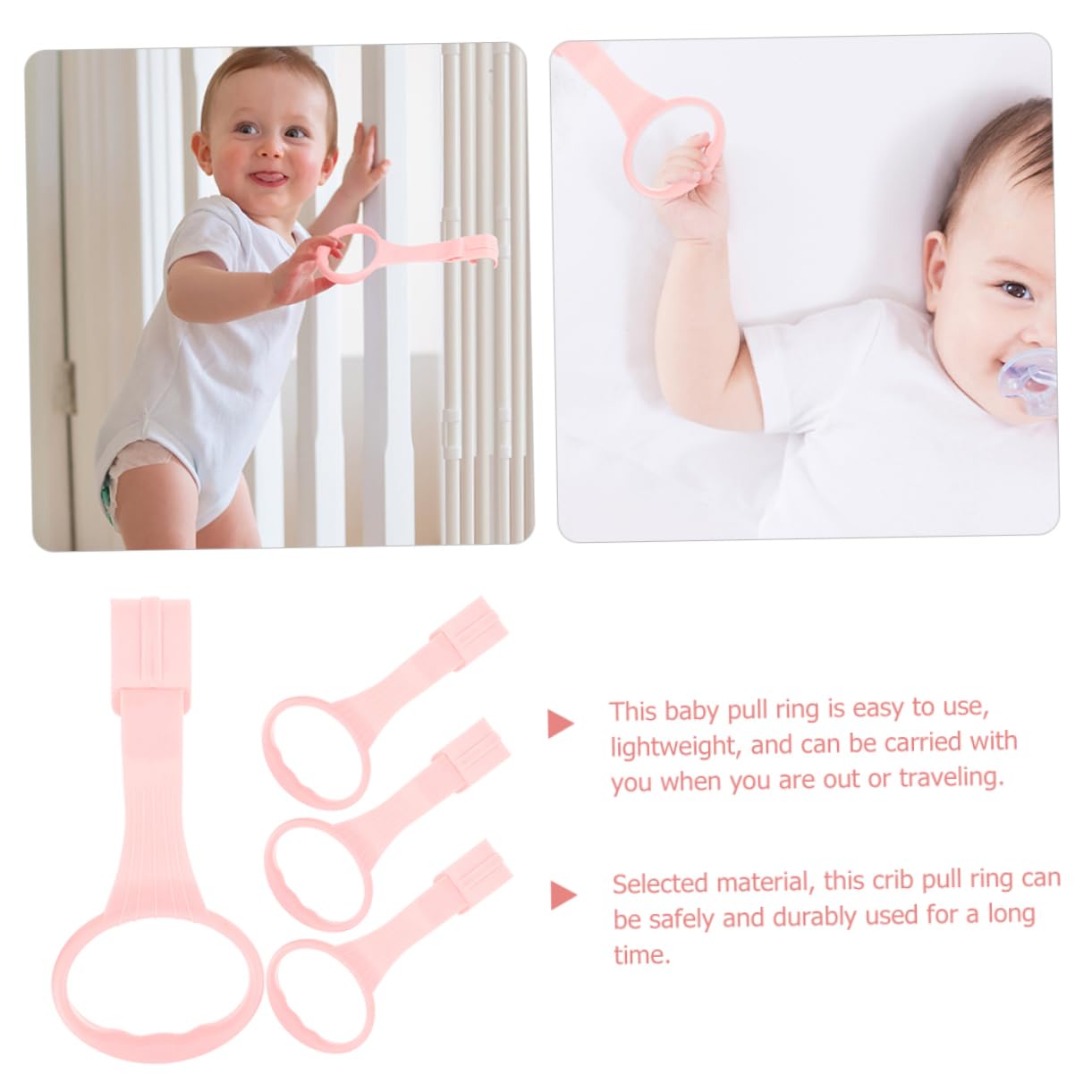 Kisangel 4-Pack Pink PP Bed Pull Rings - Safety Stand Rings for Vertical Assistance, Nursery & Elderly Care - Easy Pull-Up Handles for Mattress Adjustment & Mobility Support