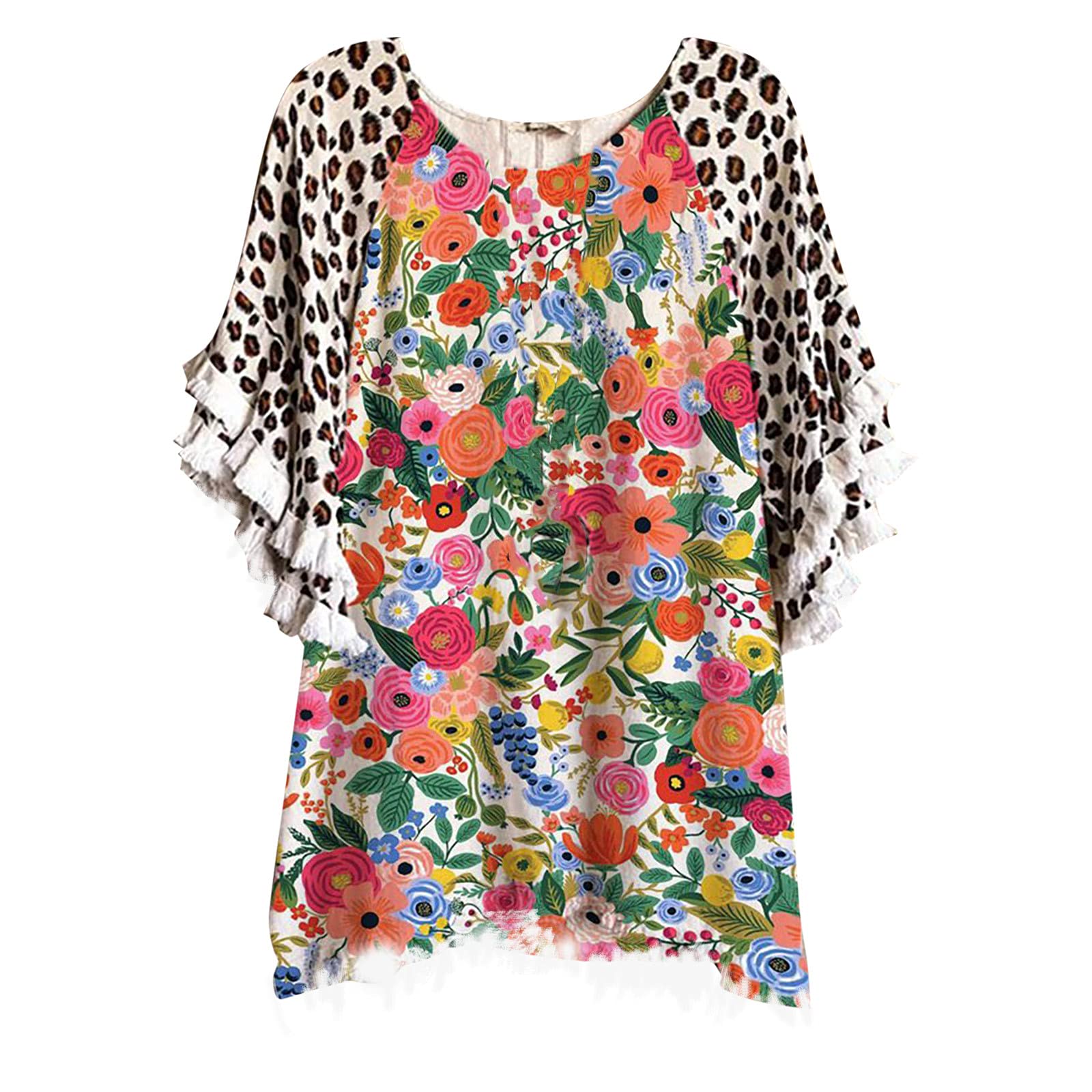 Drindf Women's Plus Size Floral Print Henley Tunic Blouse - Loose Fit Summer Top for Casual Wear, Beach Outings & Layering