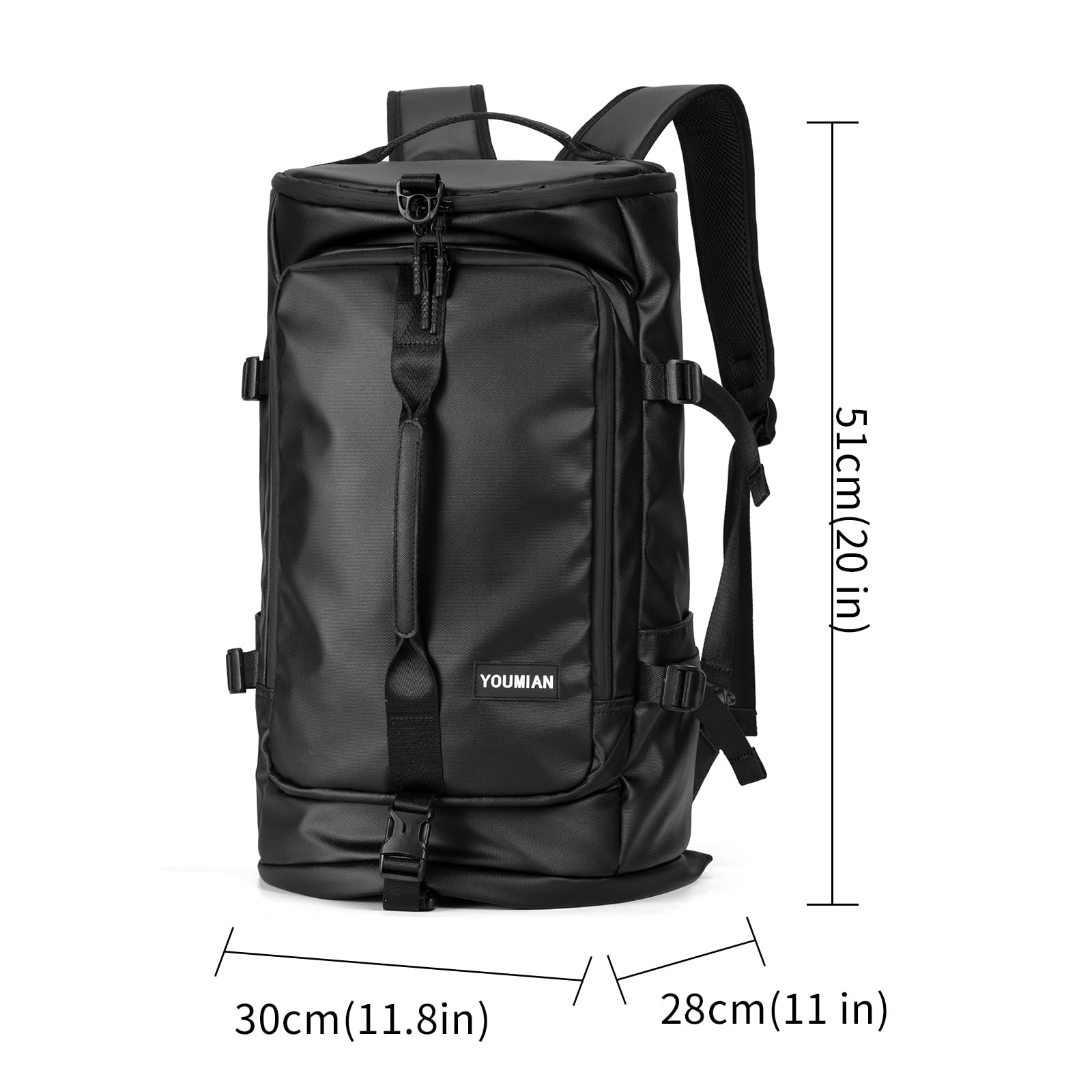 Gym Duffle Backpack with Shoe Compartment - 4-Way Carry Travel Backpack for Men & Women - Waterproof Multi-Functional Weekender Bag for Fitness, Gym, Travel, Camping & Motorcycle Helmet Storage - Perfect for Workouts, Weekend Trips & Outdoor Adventures