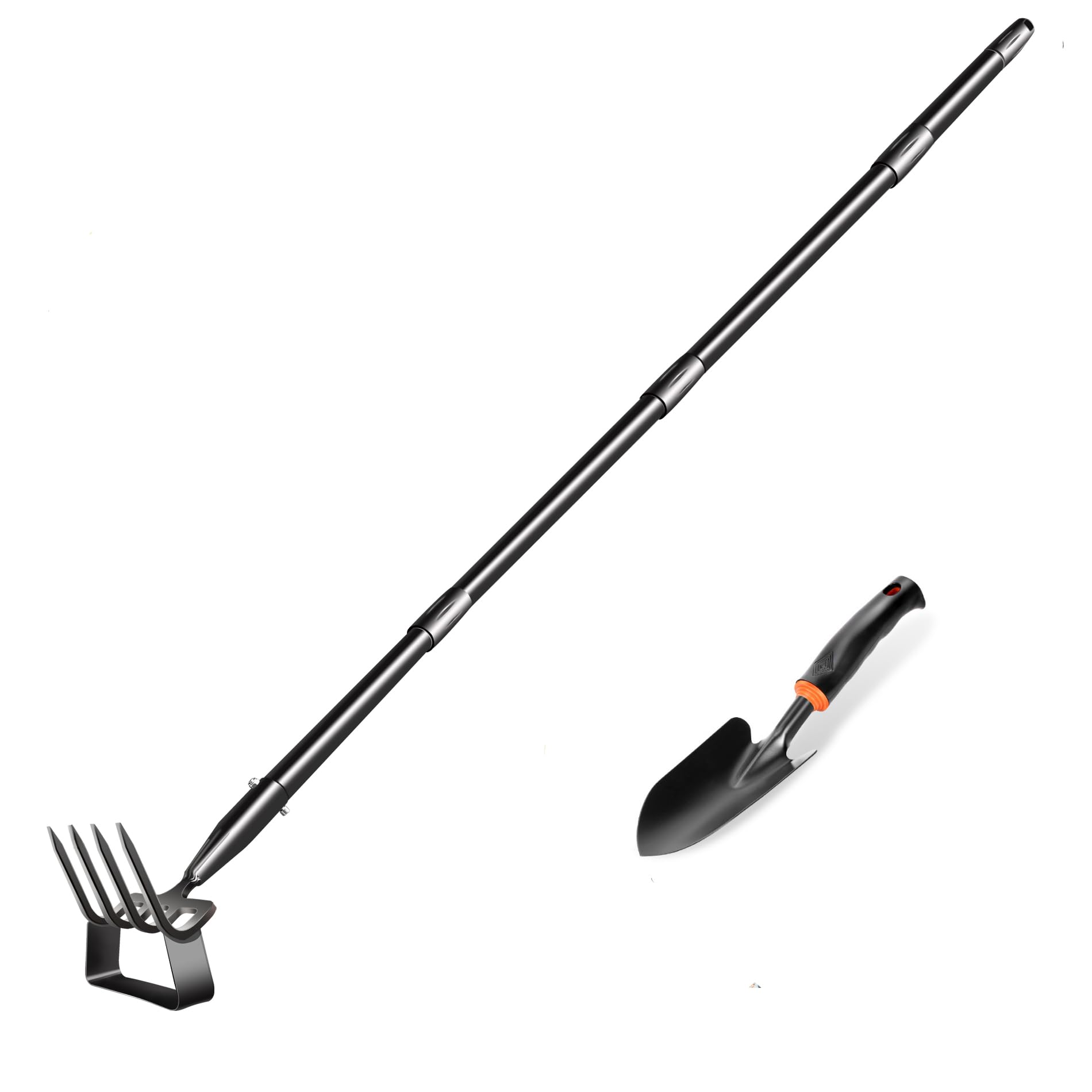 **62-Inch Heavy Duty Stainless Steel Garden Hoe & Cultivator - 4 Tine Hand Rake for Weeding, Digging & Soil Loosening - Ideal for Flower Beds, Patio & Garden Maintenance**