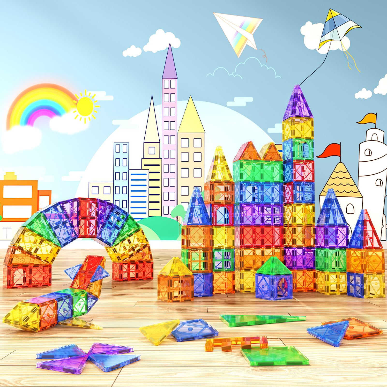 52PCS Magnetic Tiles Building Blocks - STEM Educational Toys for Kids Ages 3+ | Montessori Sensory Learning Toys for Toddlers Boys & Girls | Perfect for Classroom, Birthday Gifts & Creative Play at Home
