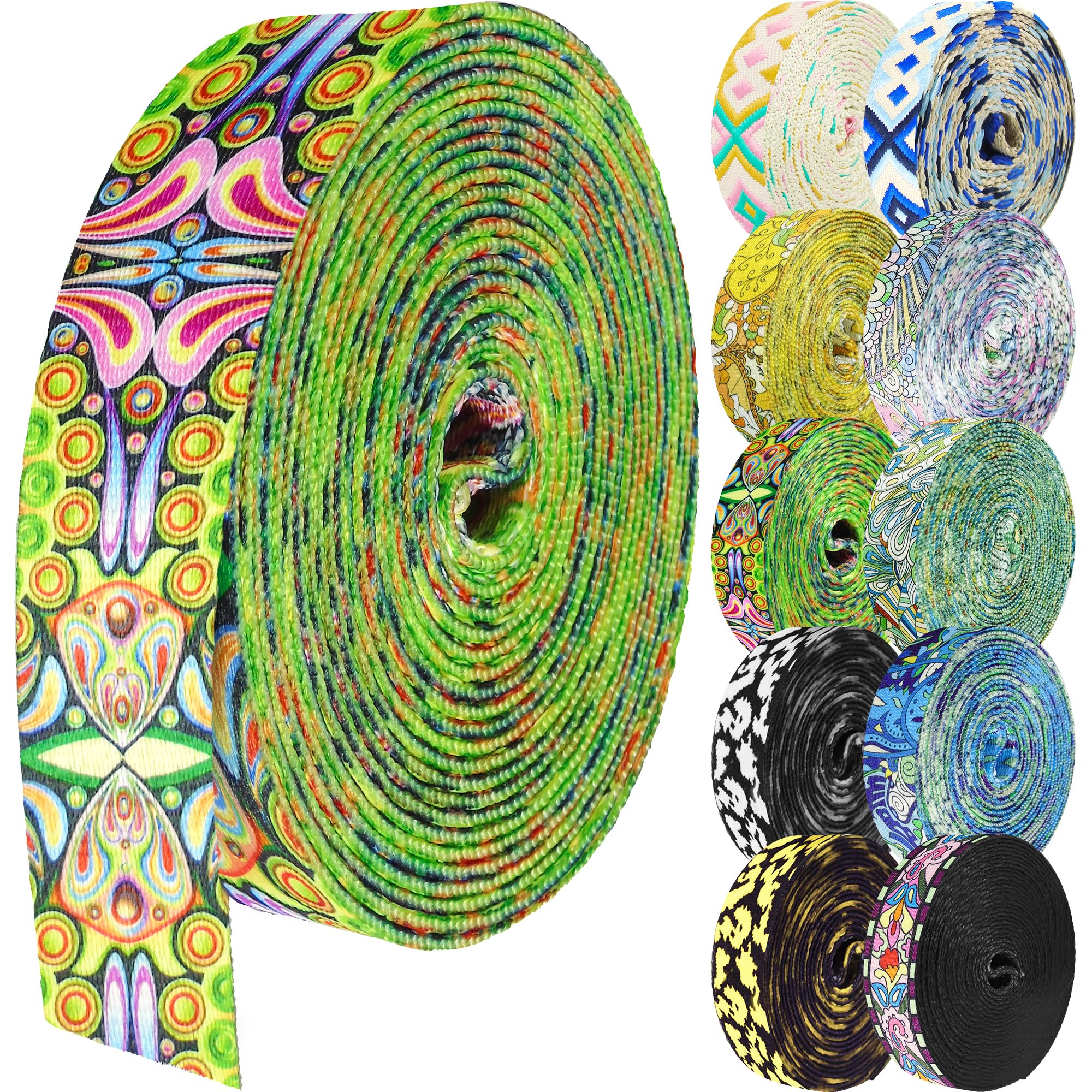 1.5 Inch Patterned Nylon Webbing Belt - Adjustable Strap for Purses, Backpacks, Luggage & Seatbelt Replacement - Durable Nylon Webbing for DIY Crafts, Pet Collars & Outdoor Gear