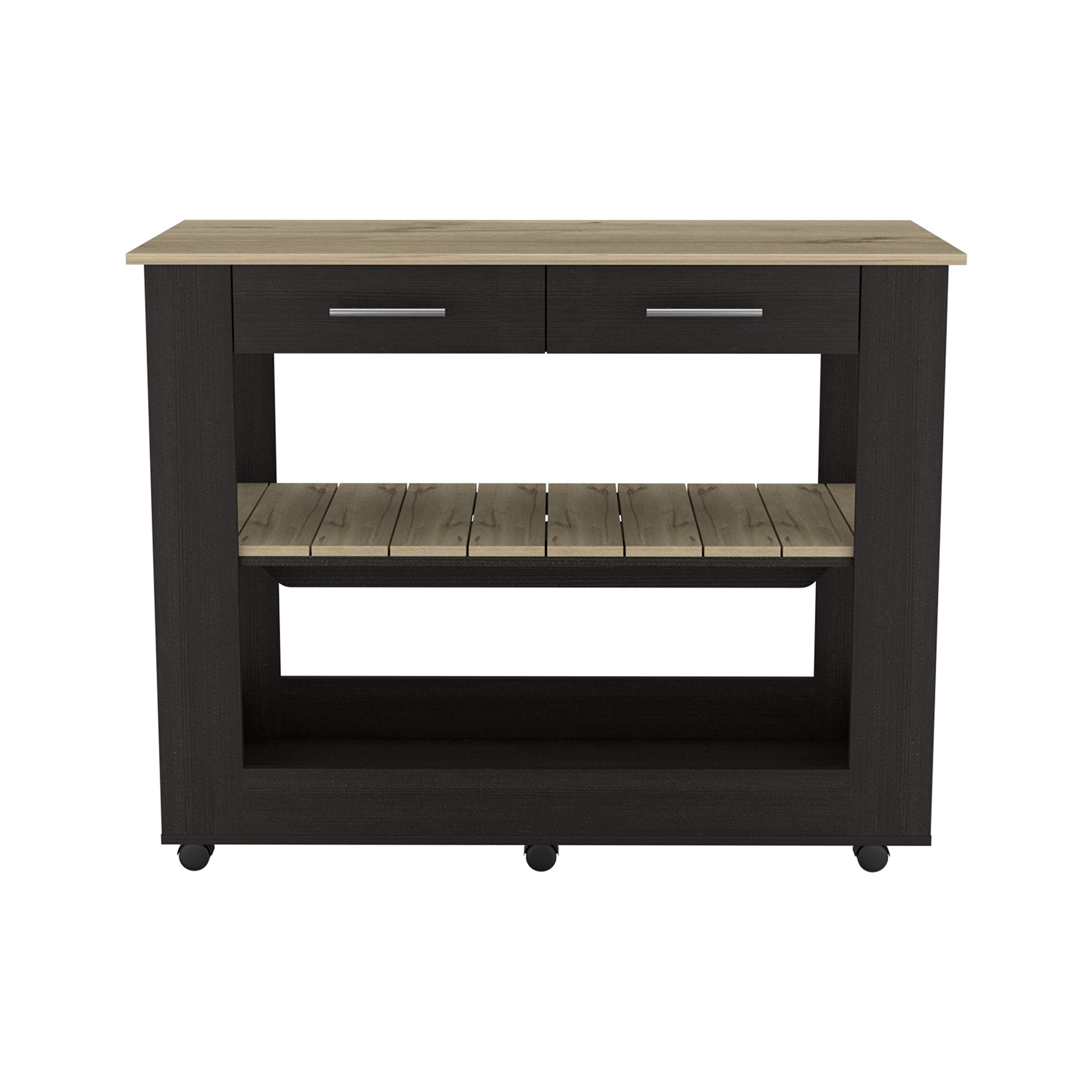 Brooklyn 80 Kitchen Island with 2 Shelves & 2 Drawers - Black Kitchen Cart for Small Spaces | Perfect for Meal Prep, Extra Storage & Breakfast Nook