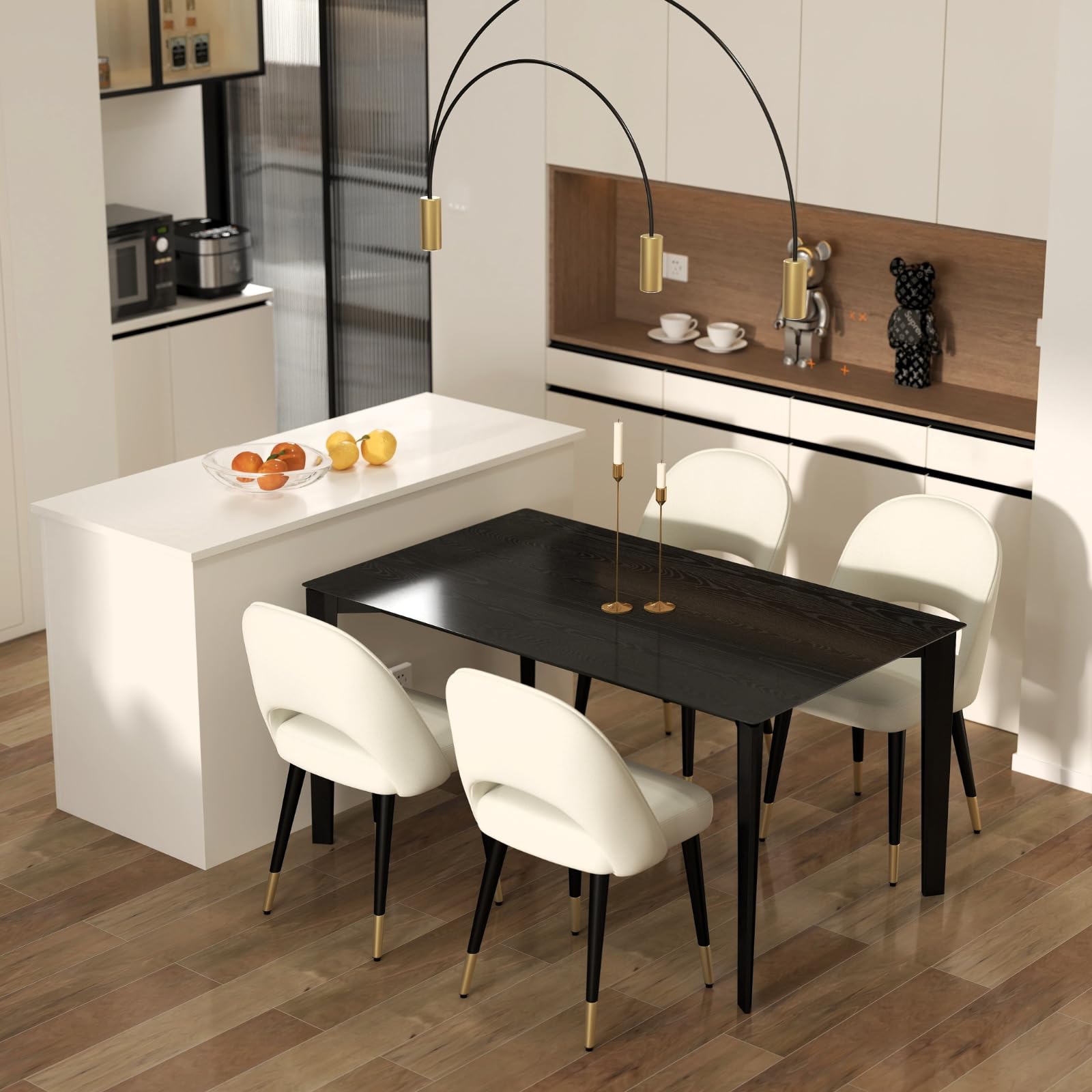 LukeAlon Classic Velvet Dining Chairs Set of 2 - Mid Century Modern Upholstered Armless Side Chairs with Open Back & Metal Legs for Kitchen, Dining Room - Beige Velvet Fabric - Perfect for Home Decor, Restaurant, and Cafe Seating