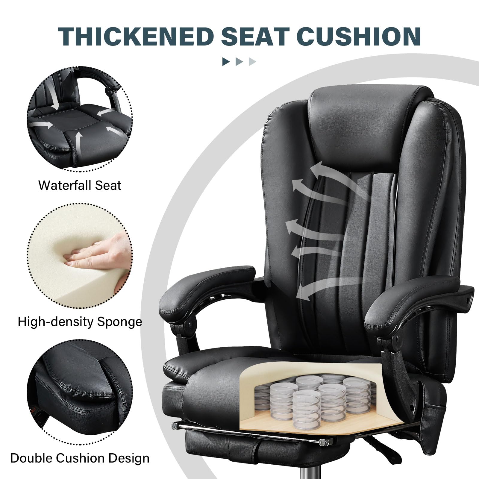 Premium Massage Office Chair with Heat & 6 Vibration Points - Ergonomic Executive Chair with Footrest, Padded Armrests, Reclining Backrest & Smooth-Rolling Wheels - Perfect for Home Office, Gaming & Relaxation