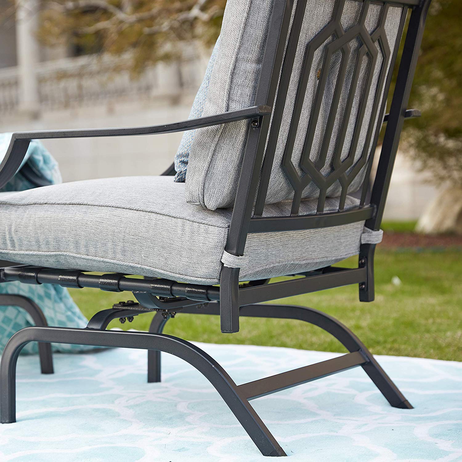 Outdoor Patio Bistro Set with Rocking Chairs & Coffee Table - 3-Piece Metal Garden Furniture with Cushions for Balcony, Lawn, or Backyard (Grey) - Perfect for Relaxing, Entertaining, and Enjoying Outdoor Gatherings
