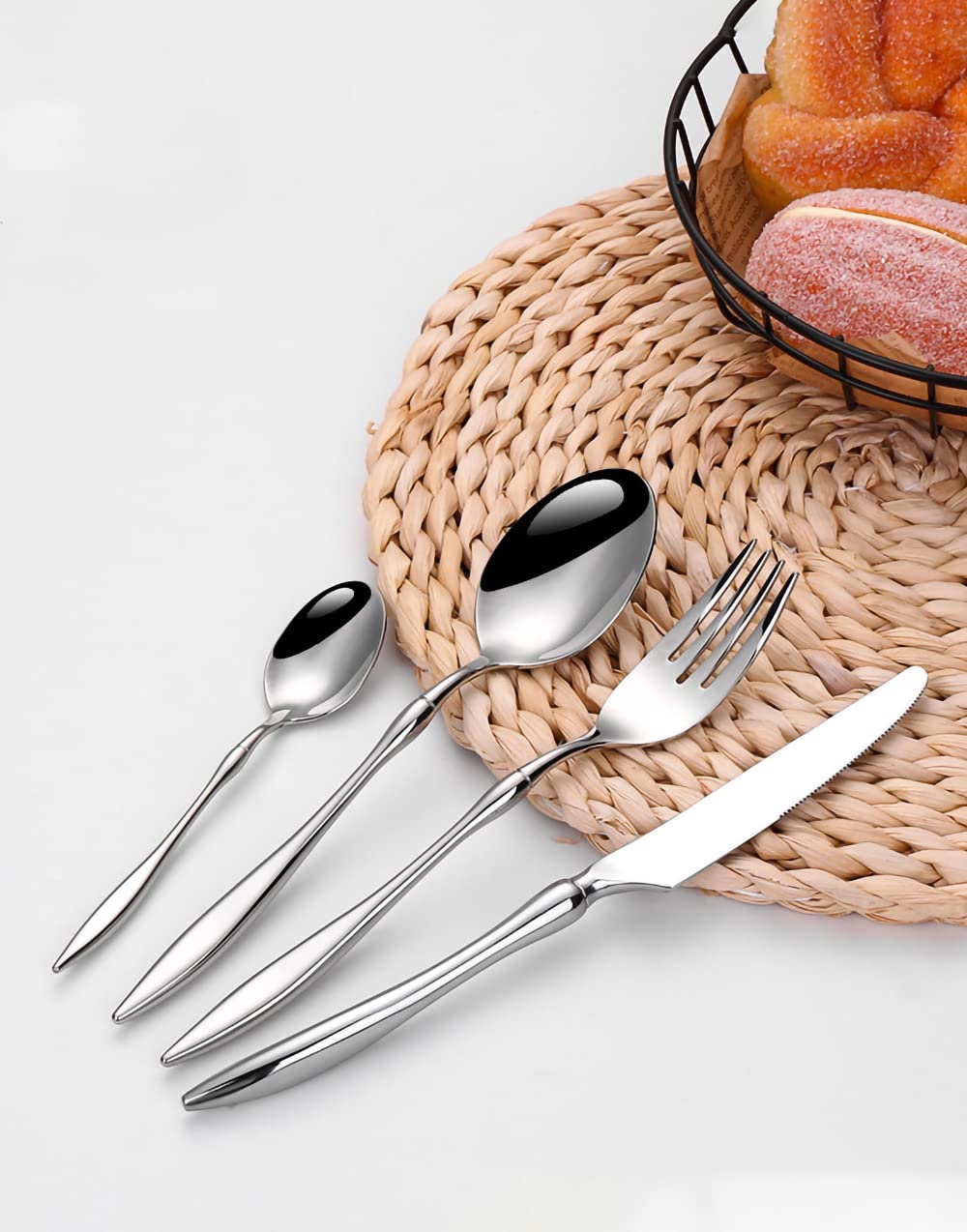 24-Piece Stainless Steel Silverware Set for 6 - Premium Food Grade Flatware with Mirror Polish (Spoons, Forks, Knives) - Dishwasher Safe Cutlery Set for Everyday Dining & Dinner Parties (Silver, 24pcs) - Model s1478