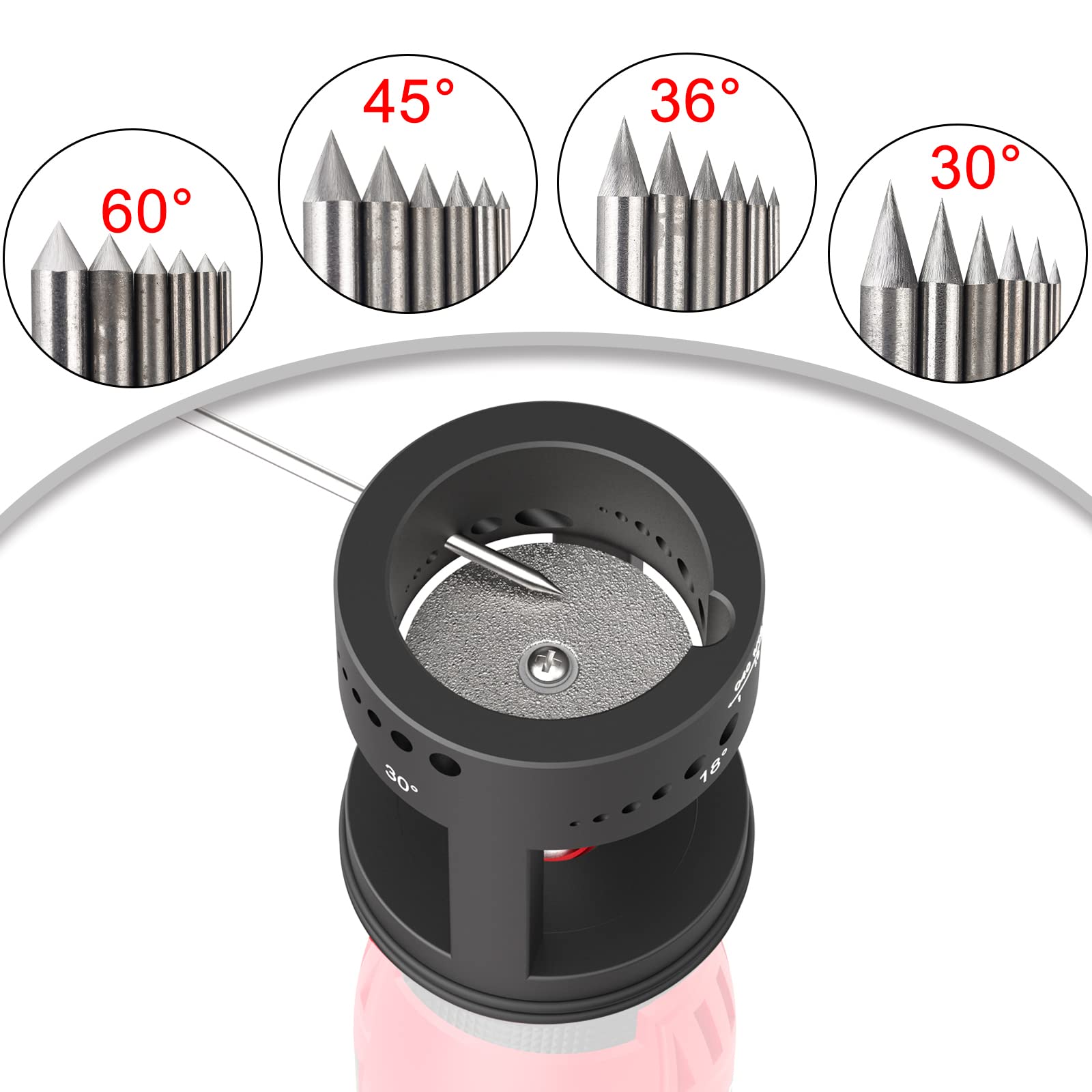 Premium TIG Welding Tungsten Electrode Sharpener Grinder - 24 Hole Aluminum Head with 6 Sizes & 4 Angles, Dust Housing, 2 CNC Mandrels & 5 Diamond Wheels - Compatible with Most Rotary Tools - Perfect for Welding, Metalworking & DIY Projects