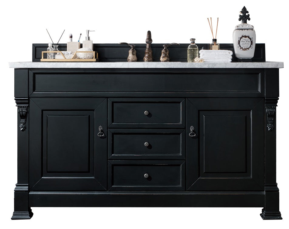 Brookfield 60 Inch Single Bathroom Vanity in Antique Black with 3CM Arctic Fall Solid Surface Top - Perfect for Modern and Traditional Bathroom Designs