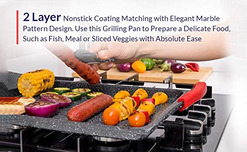 18x10.5 Inch Non-Stick Aluminum Griddle Pan for Stove Top - Rectangle BBQ Grill Pan for Indoor Cooking, Perfect for Fish, Vegetables & Steak - Induction Compatible Flat Top Griddle for Kitchen & Outdoor Use