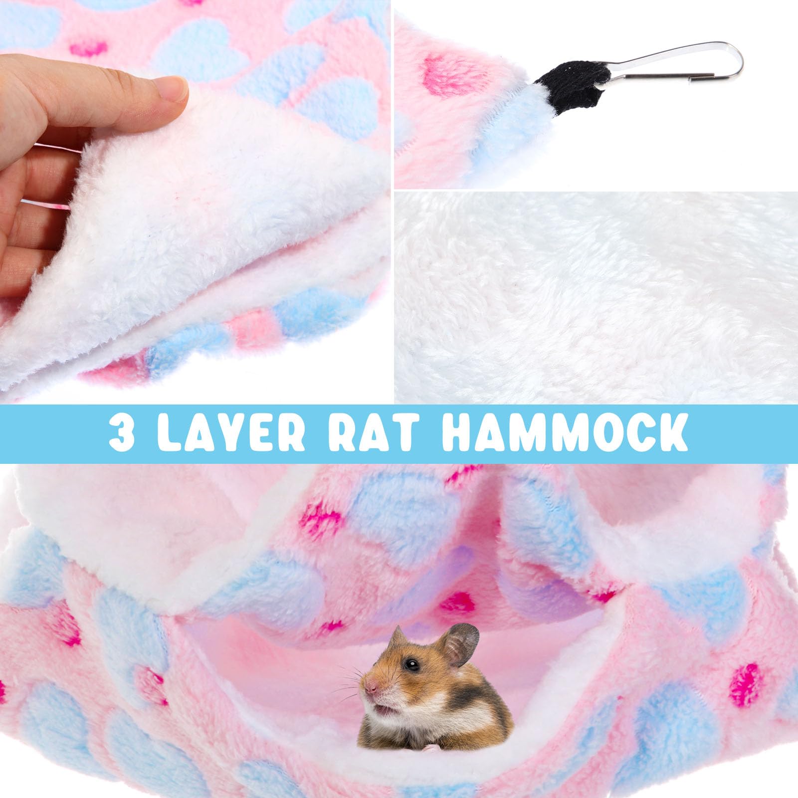 **Abbylike 9-Piece Rat Hammock Set - Guinea Pig & Ferret Hanging Tunnel, Glider Toy, Hideout Bed - Small Pet Cage Accessories for Hamsters (Green, Purple, Pink, Heart) - Perfect for Playtime & Cozy Napping**