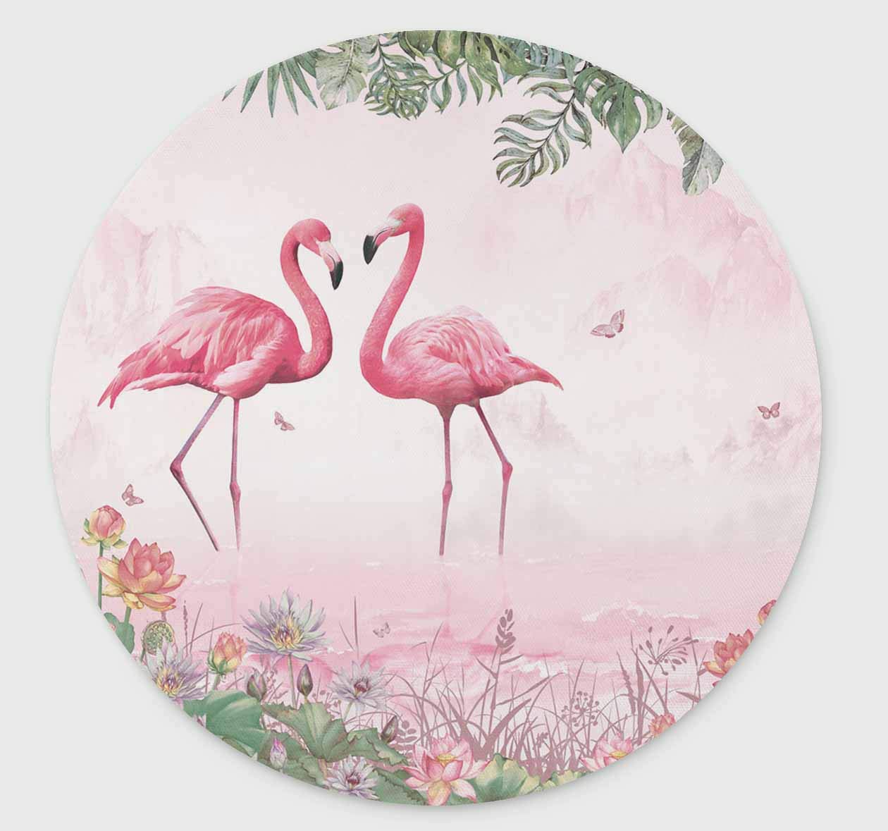 Tropical Pink Flamingo Non-Slip Rubber Round Mouse Pad - 7.87 Inch Gaming Mouse Mat for PC, Laptop & Office Use - Cute Desk Accessory for Home & Work