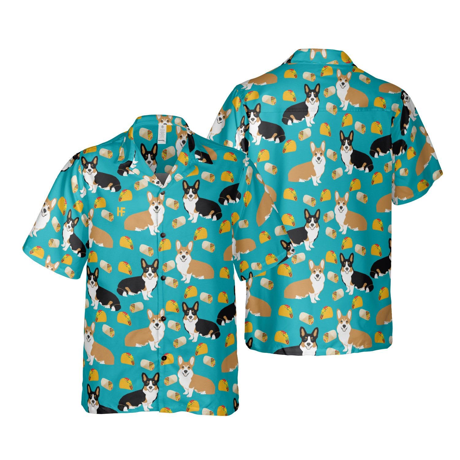 HYPERFAVOR Men's Corgi Hawaiian Shirts - Cute Button Down Dog Lover Gift for Corgi Owners - Perfect for Beach Parties, Summer Vacations & Casual Outings