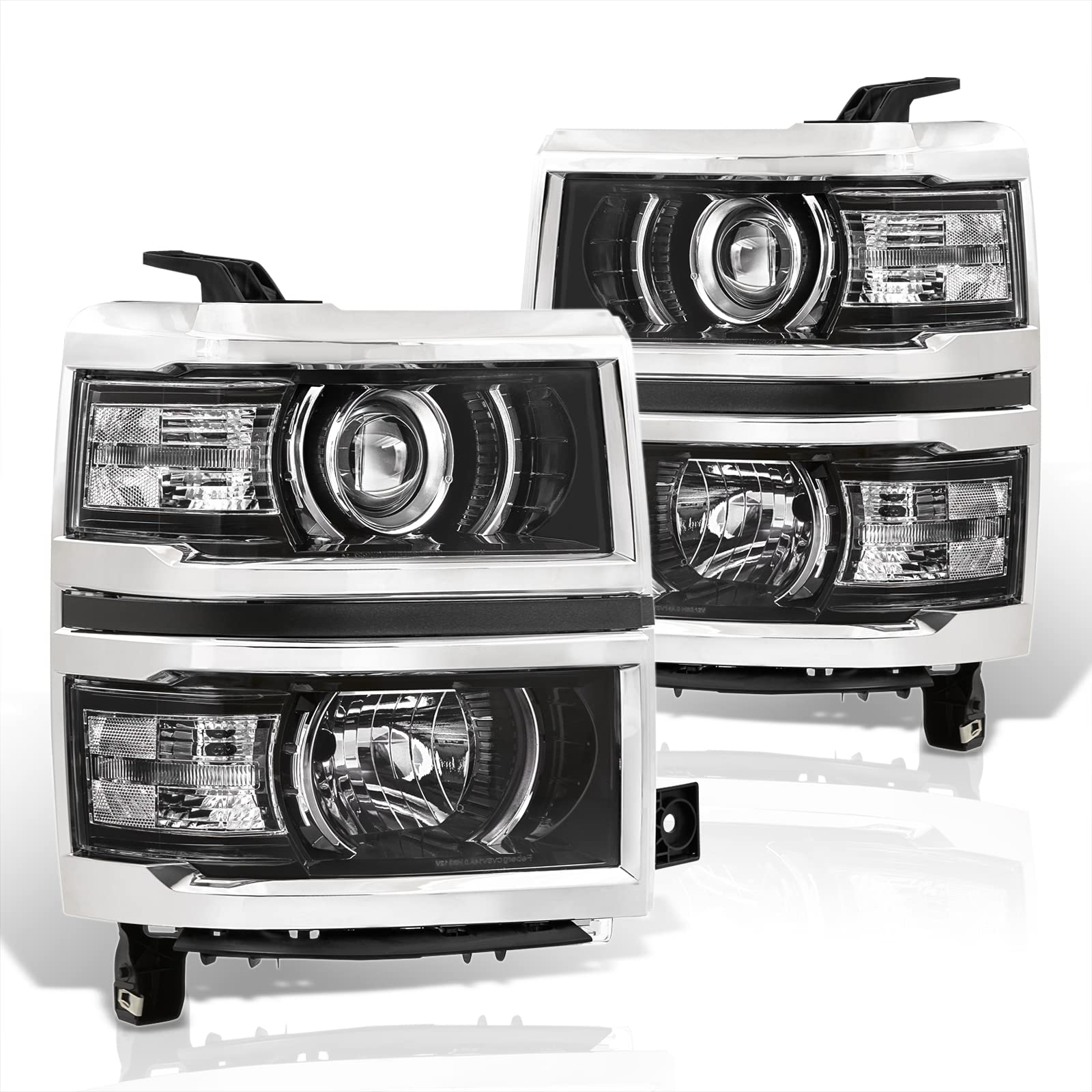 AJP Distributors Black Housing Clear Reflector LED Projector Headlights Pair - Compatible with 2014-2015 Chevy Silverado 1500 Pickup Truck | Improved Visibility & Style for Night Driving & Off-Road Adventures