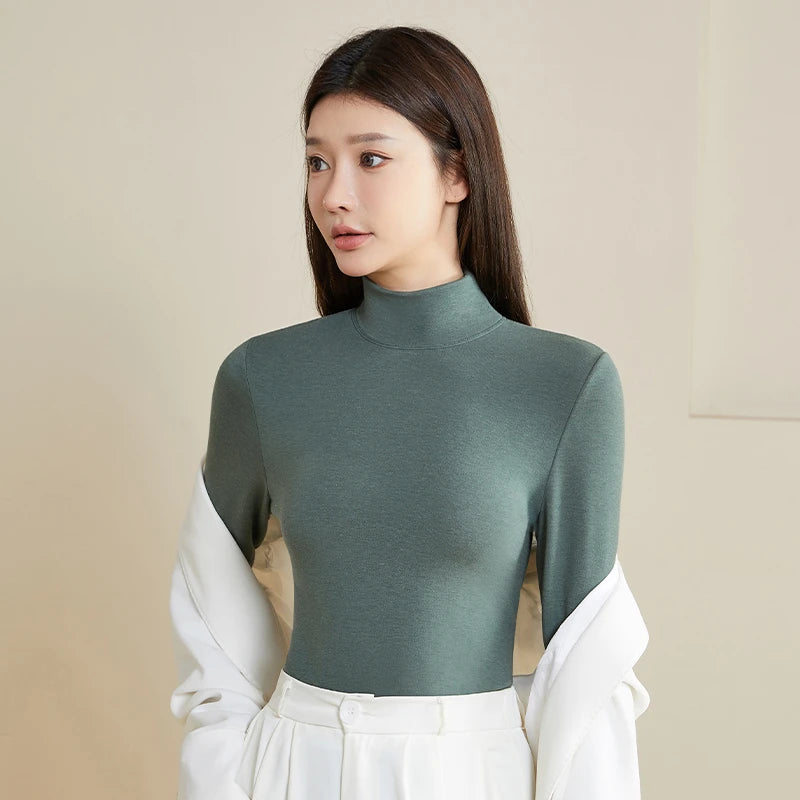 Silk Thermal Mock Neck Top for Women - Soft & Warm Long Sleeve Base Layer Shirt - Perfect for Winter Layering, Yoga & Casual Outfits