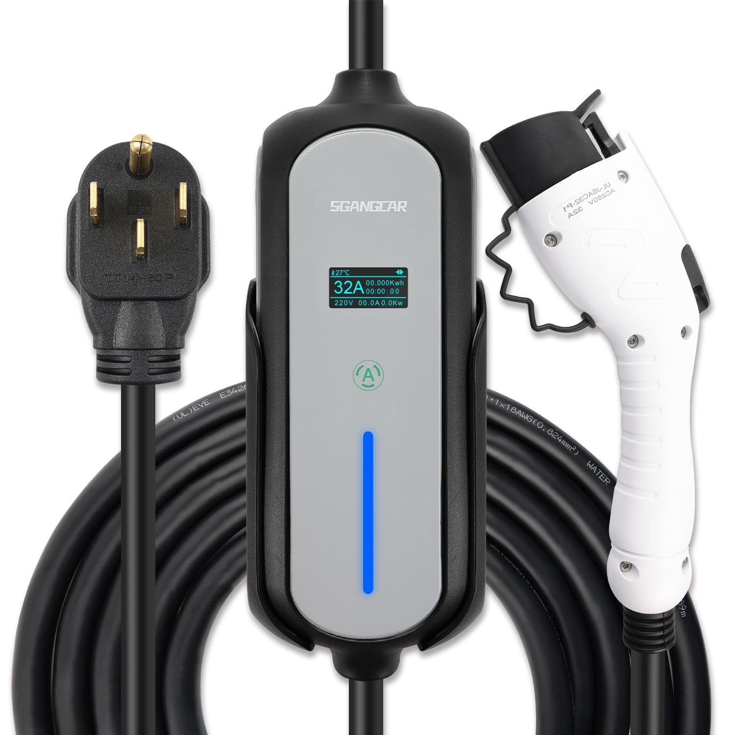 32Amp 240V Level 2 EV Charger with NEMA 14-50 Plug - Portable Home Electric Vehicle Charger | SAE J1772 Compatible | IP65 Waterproof | Adjustable Current & Timer | 20ft Cable - Perfect for Home, Garage & Outdoor Charging