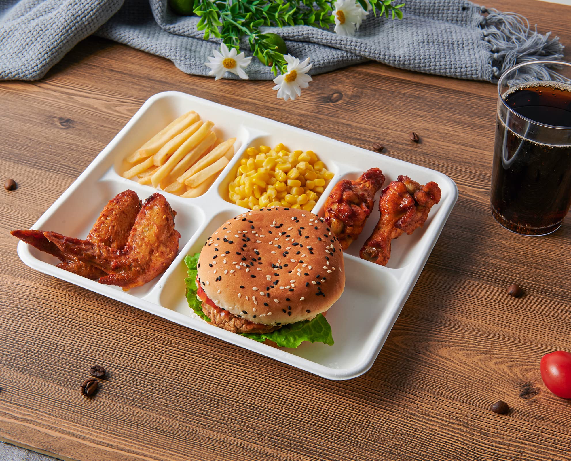Vplus 500 Pack 5-Compartment Biodegradable Paper Plates - 10.25x8.5 Inch Eco-Friendly Disposable Lunch Trays for School, Party & Buffet - Made from Sustainable Bagasse Fiber - Perfect for Kids Meals, Picnics & Catering Events