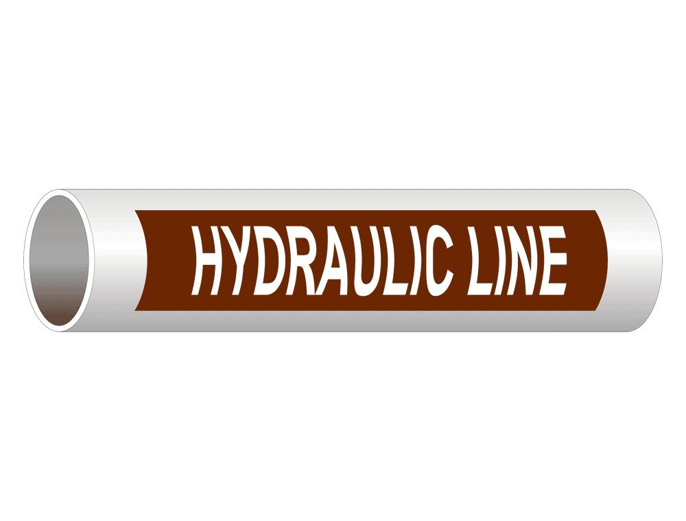 ComplianceSigns.com 8x2 Inch Hydraulic Pipe Label Decals - 5 Pack Vinyl Pipe Markers with White Legend on Brown Background | OSHA Compliant for Industrial Pipe Identification & Safety