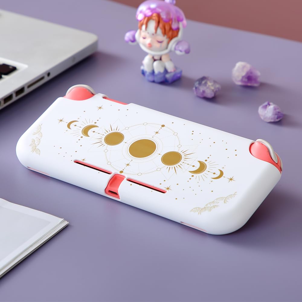 Premium White Moon Phase TPU Protective Case for Nintendo Switch Lite - Soft, Durable, Anti-Slip & Shockproof Cover - Cute Aesthetic Design for Girls & Boys - Perfect for Gaming, Travel & Everyday Protection